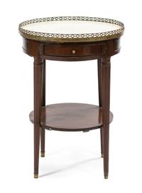 A Louis XVI Style Mahogany Bouillotte Table, Height 28 x diameter 23 1/2 inches.
