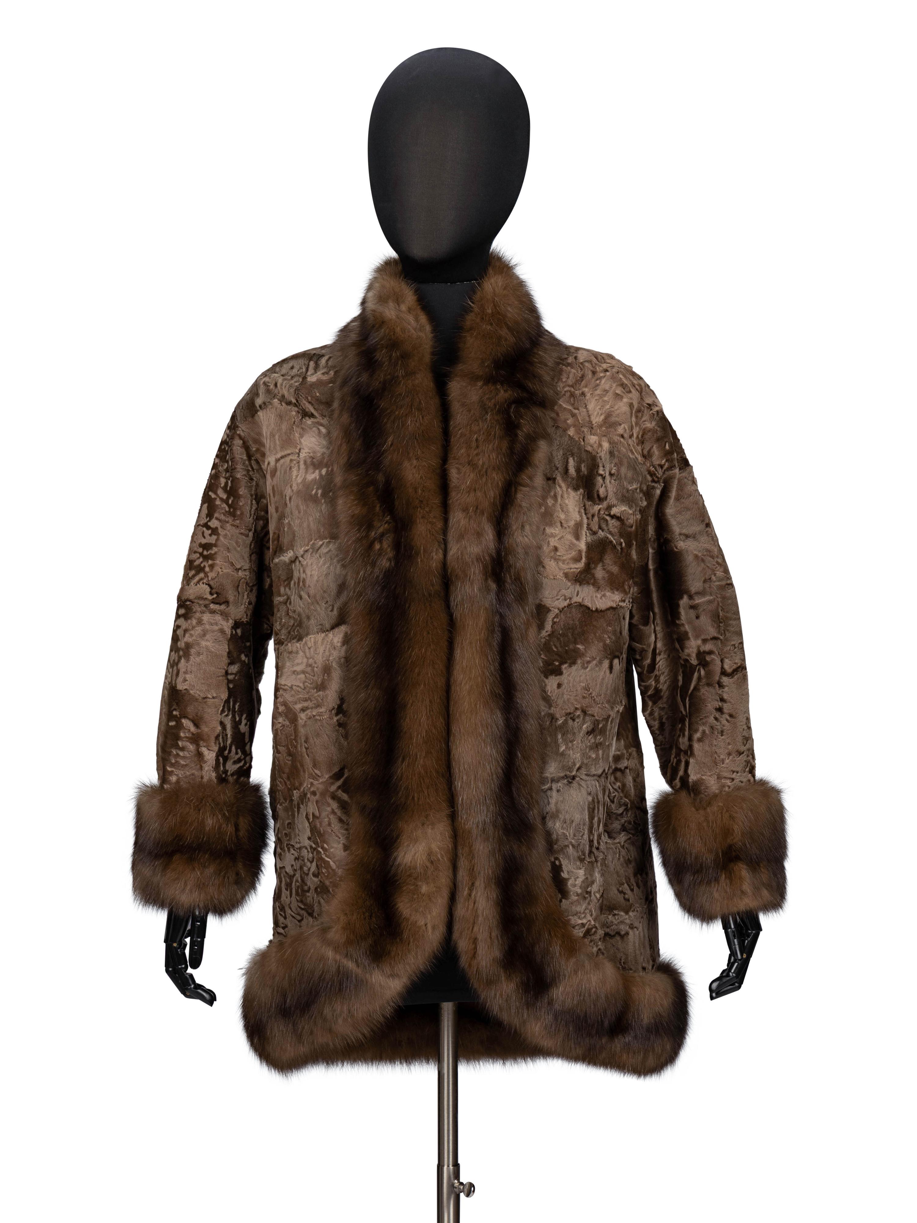 A Brown Broadtail & Sable-Trimmed Coat