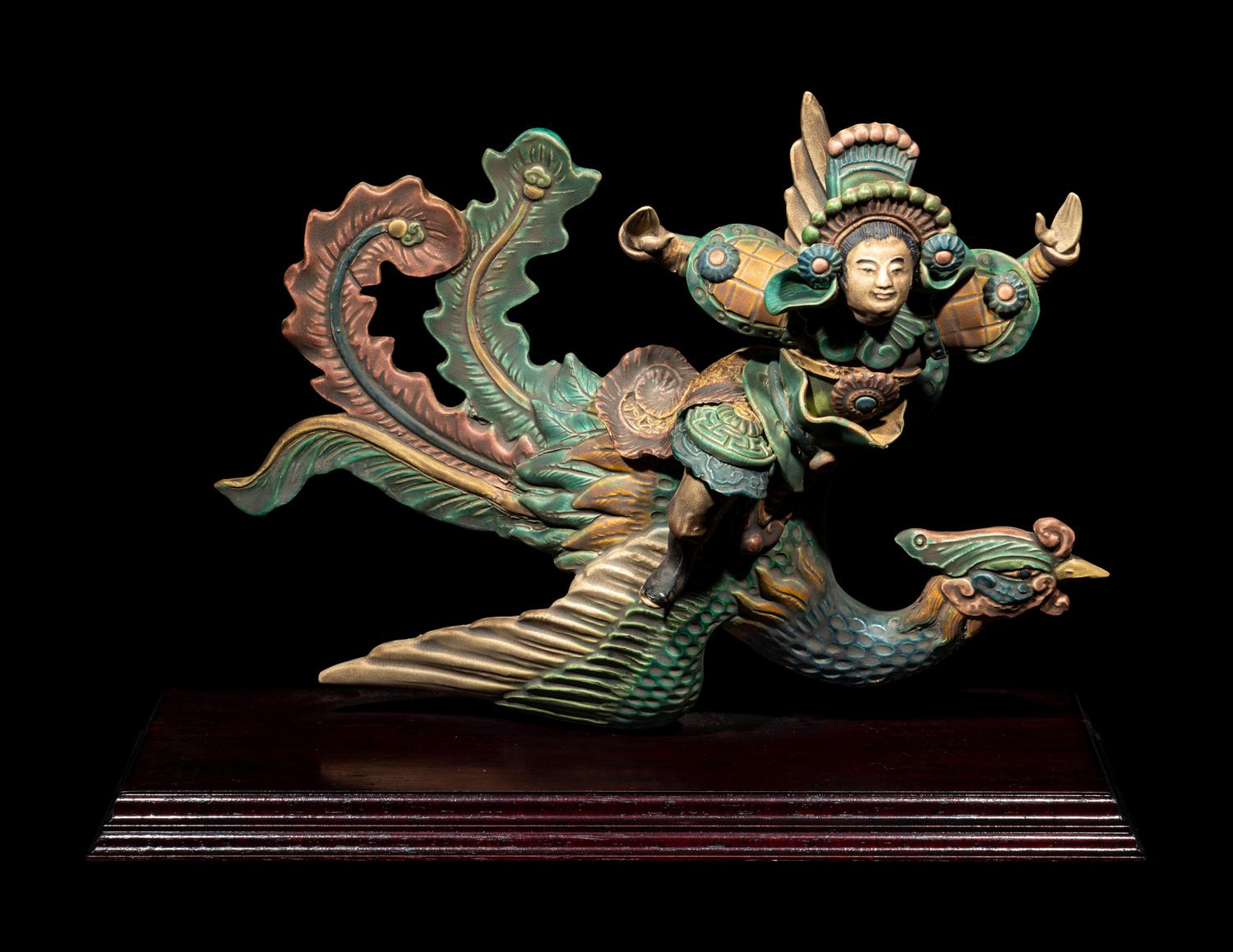 Three Chinese Glazed Pottery Figural-Form Roof Tiles
