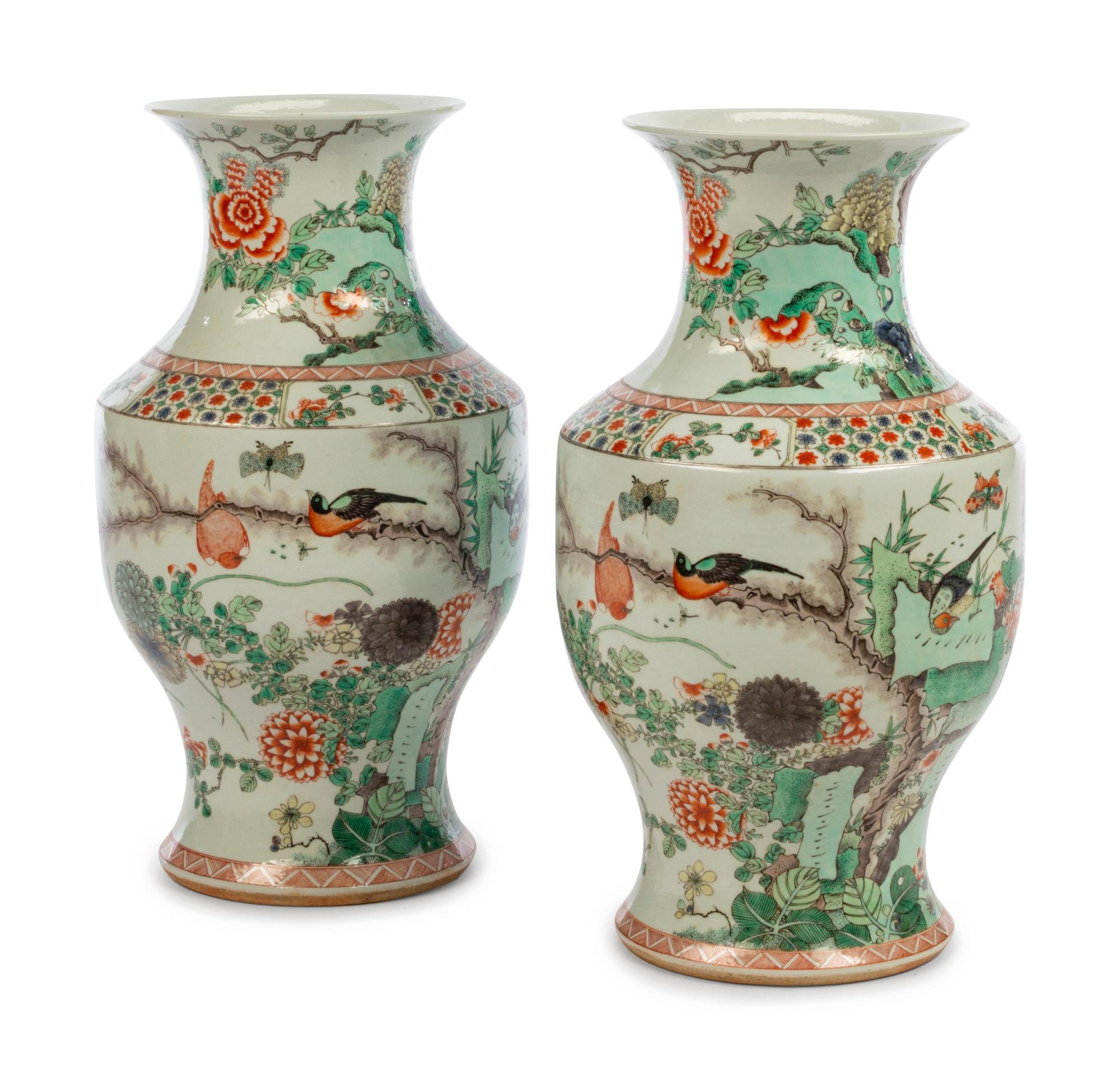 A Pair of Chinese Export Famille Verte Porcelain Vases