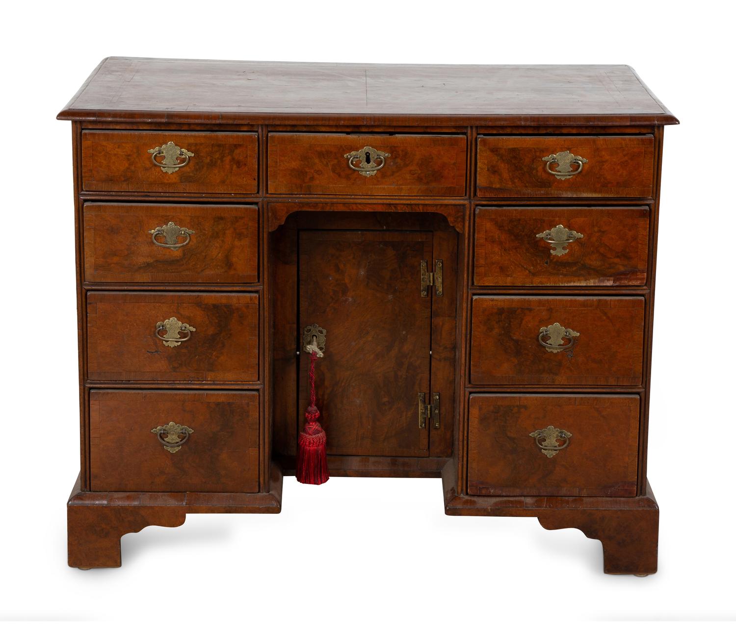 A George II Style Burl Walnut Kneehole Desk — 19TH CENTURY