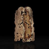 A Chinese archaistic carved beige and brown jade plaque 高古风格棕黄玉佩