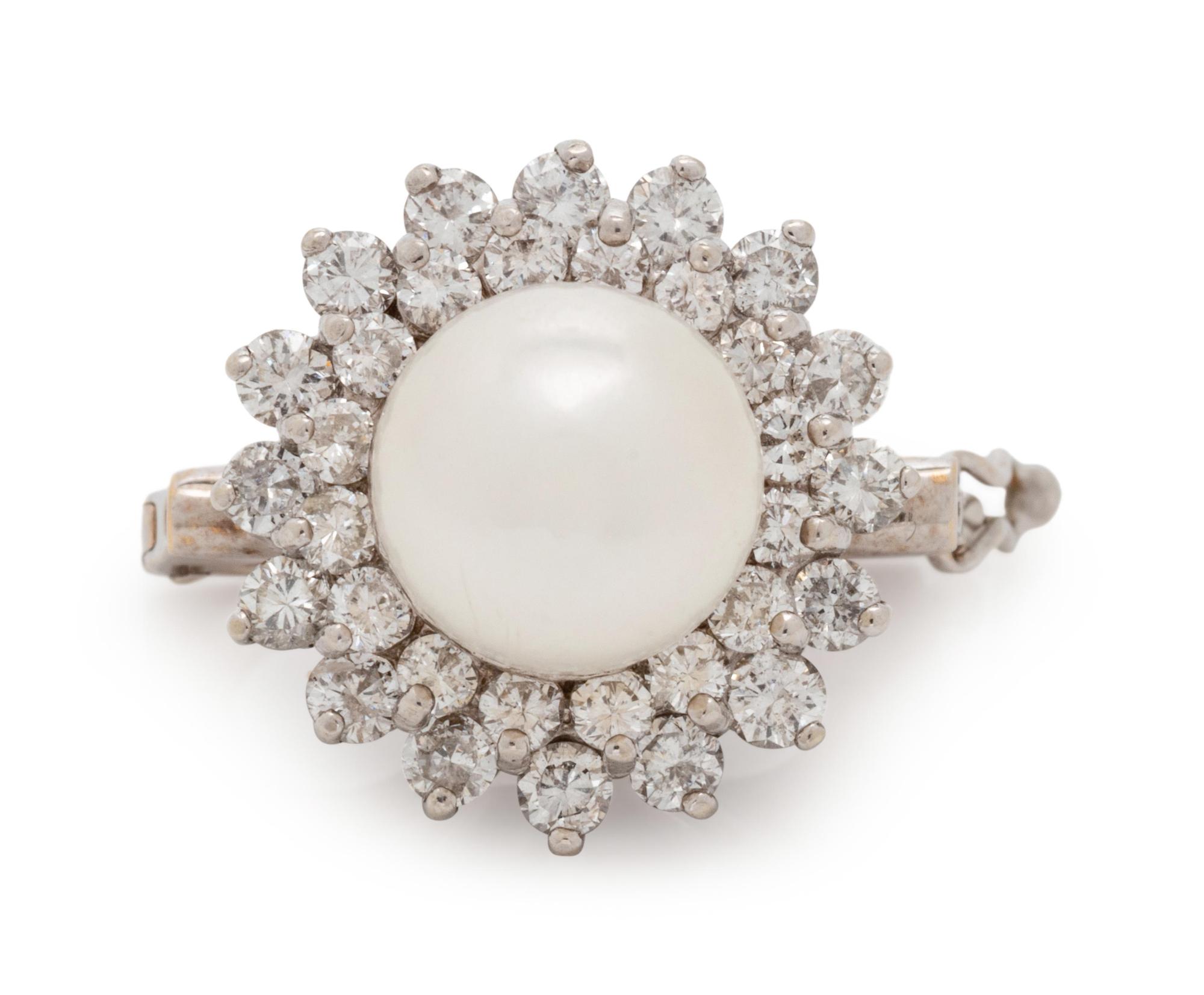 A 14 Karat White Gold, Cultured Pearl and Diamond Enhancer,