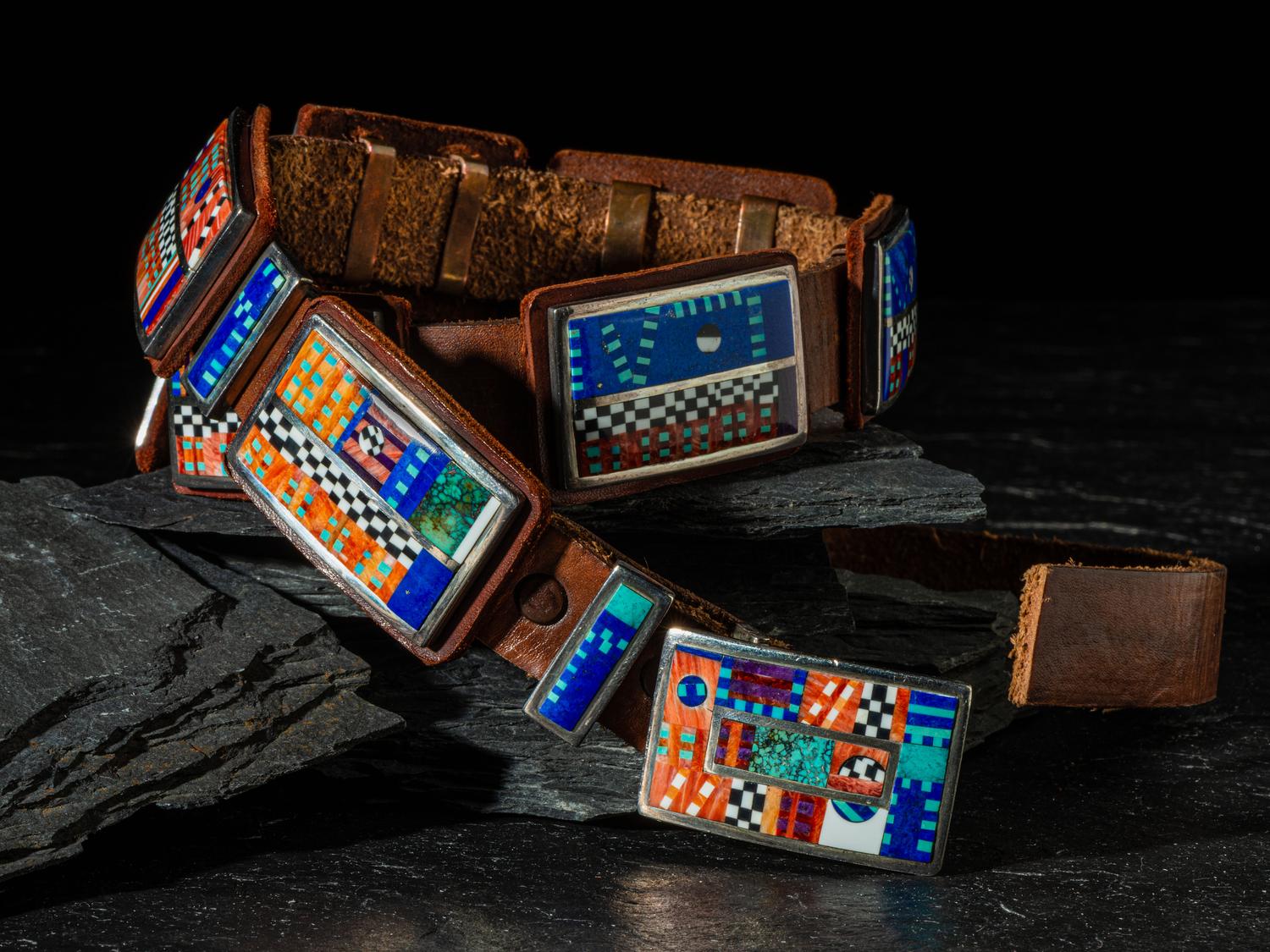 Silver and Mosaic Inlay Concha Belt