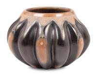 Two-toned Melon Pottery Jar, with Etched Decoration