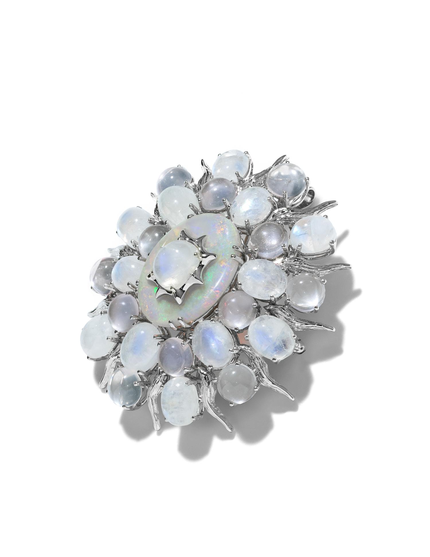 TONY DUQUETTE, MOONSTONE AND OPAL PENDANT/BROOCH