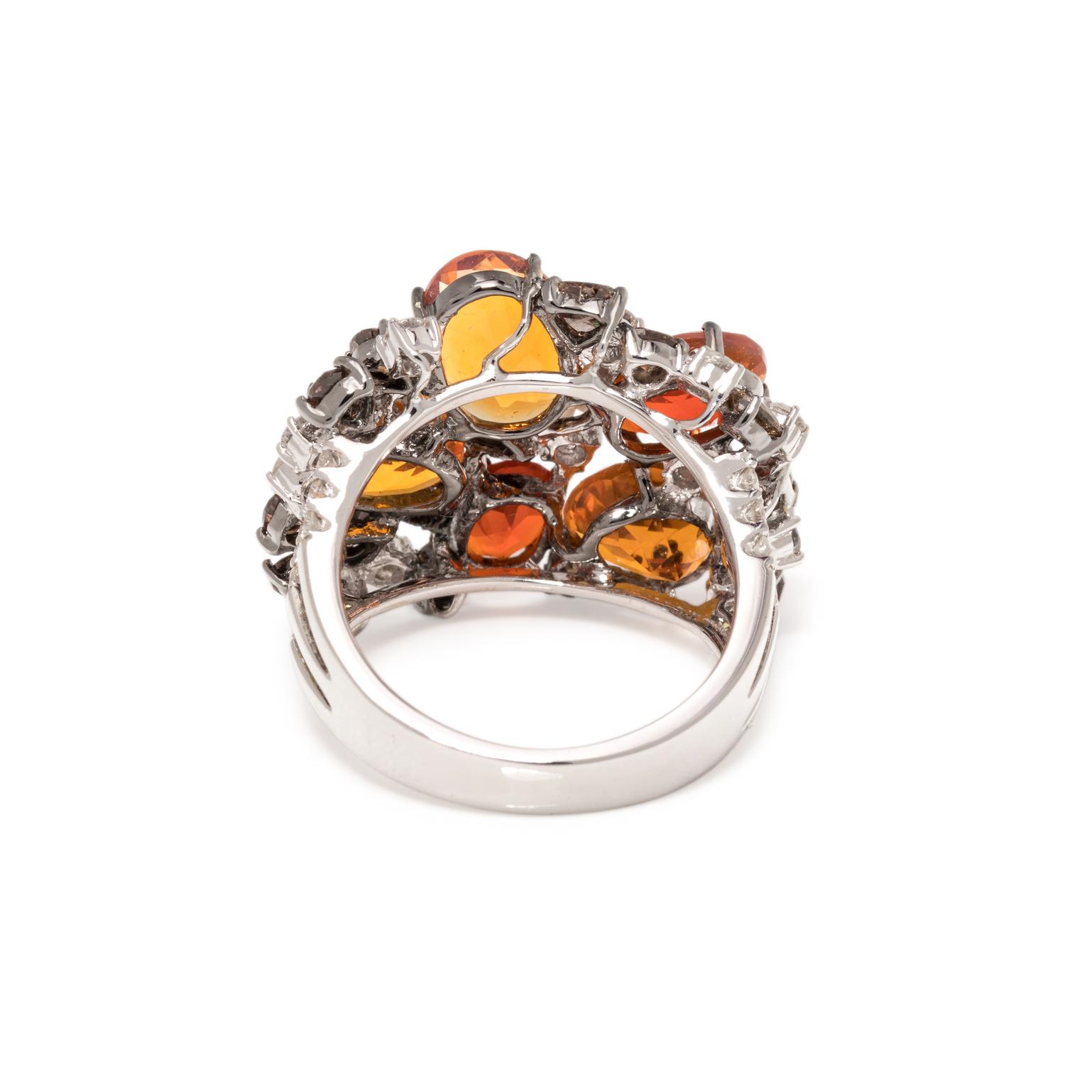 FIRE OPAL, COLORED DIAMOND AND DIAMOND RING