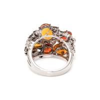 FIRE OPAL, COLORED DIAMOND AND DIAMOND RING