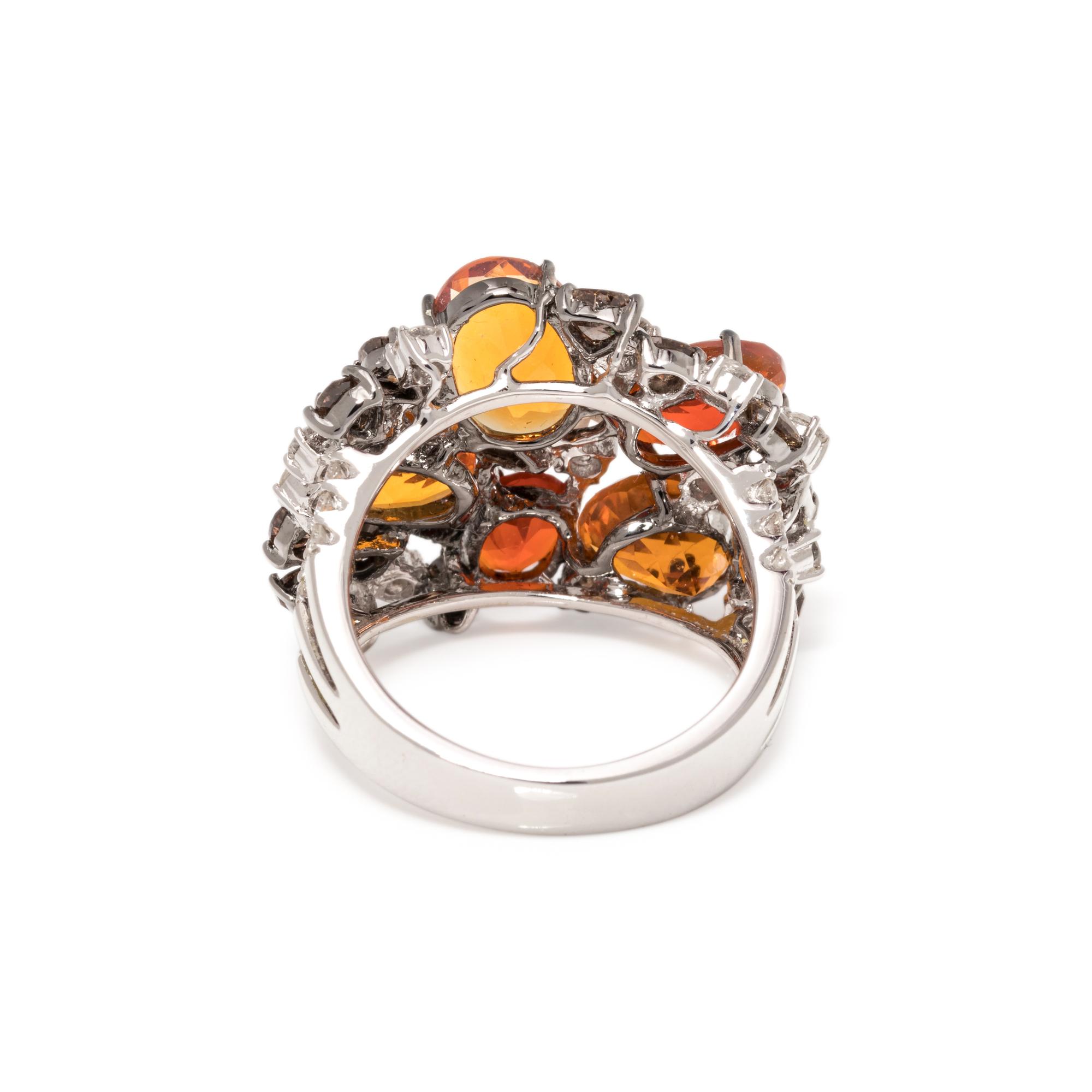 FIRE OPAL, COLORED DIAMOND AND DIAMOND RING