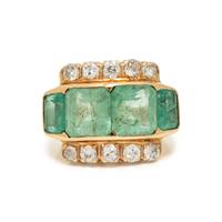 YELLOW GOLD, EMERALD, AND DIAMOND RING