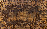A Chinese Export Brown and Gold Lacquer Four-Post Canopy Bed