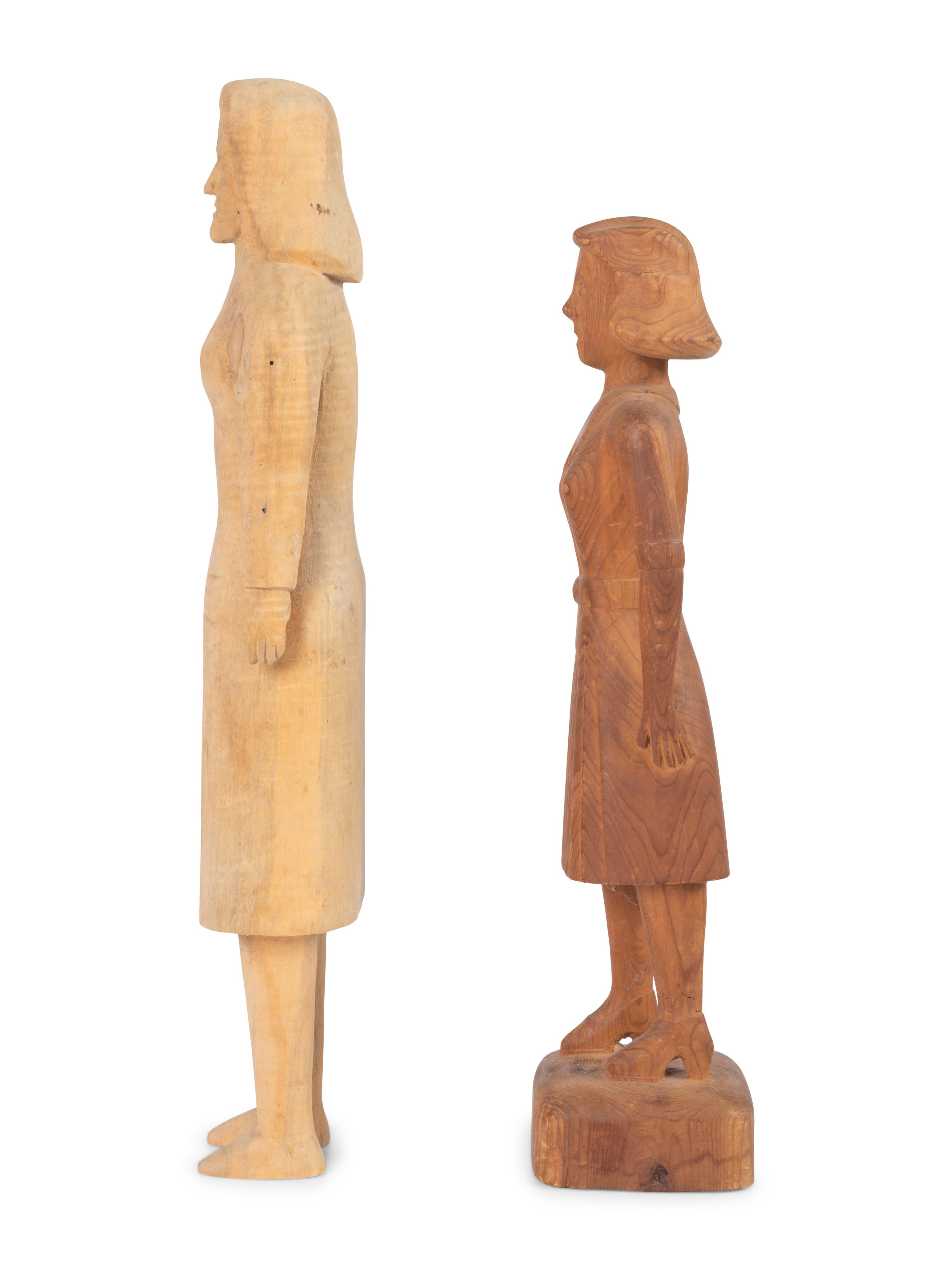 Two Carved Wood School Teacher Figures