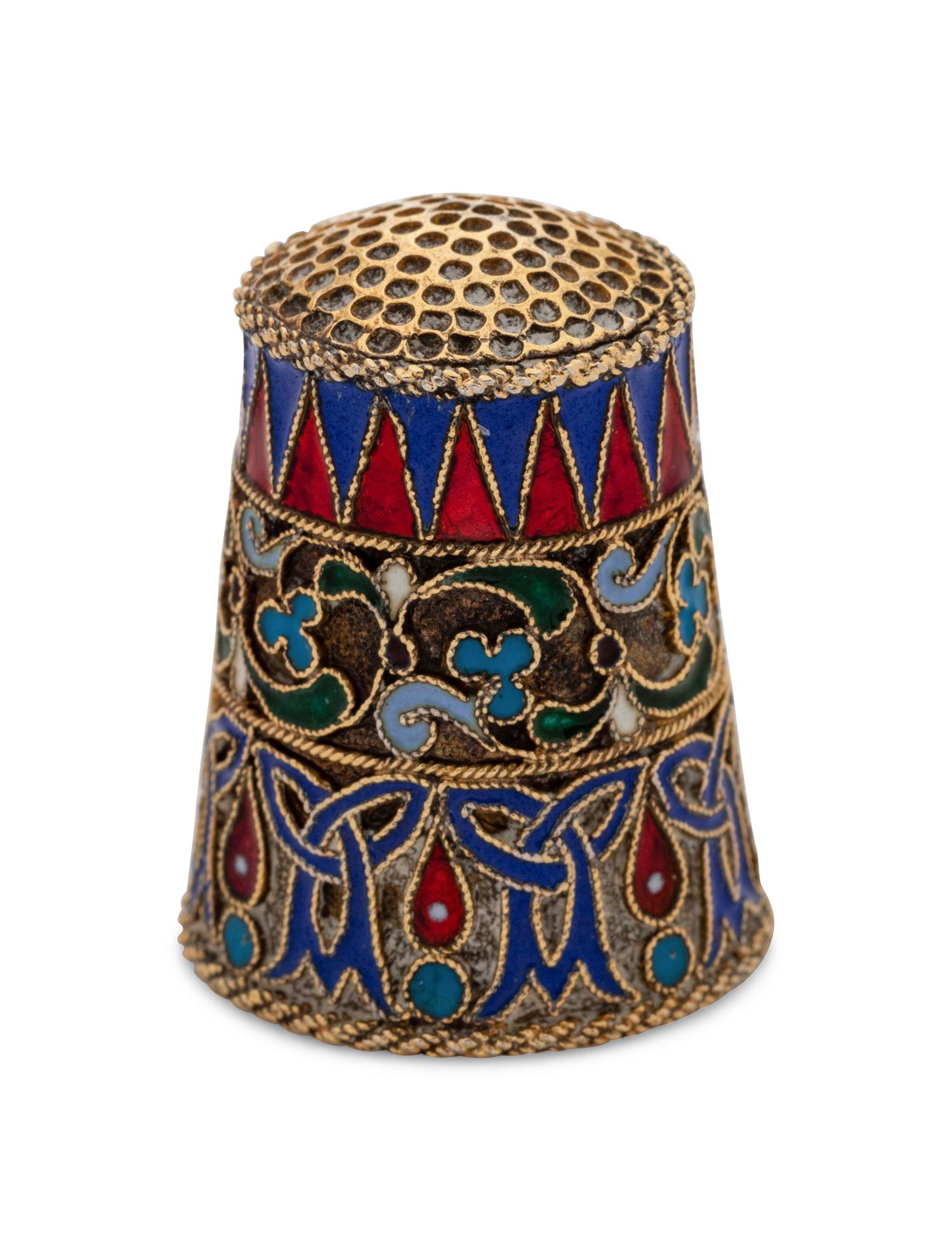 A Russian Silver-Gilt and Enamel Thimble