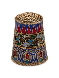 A Russian Silver-Gilt and Enamel Thimble