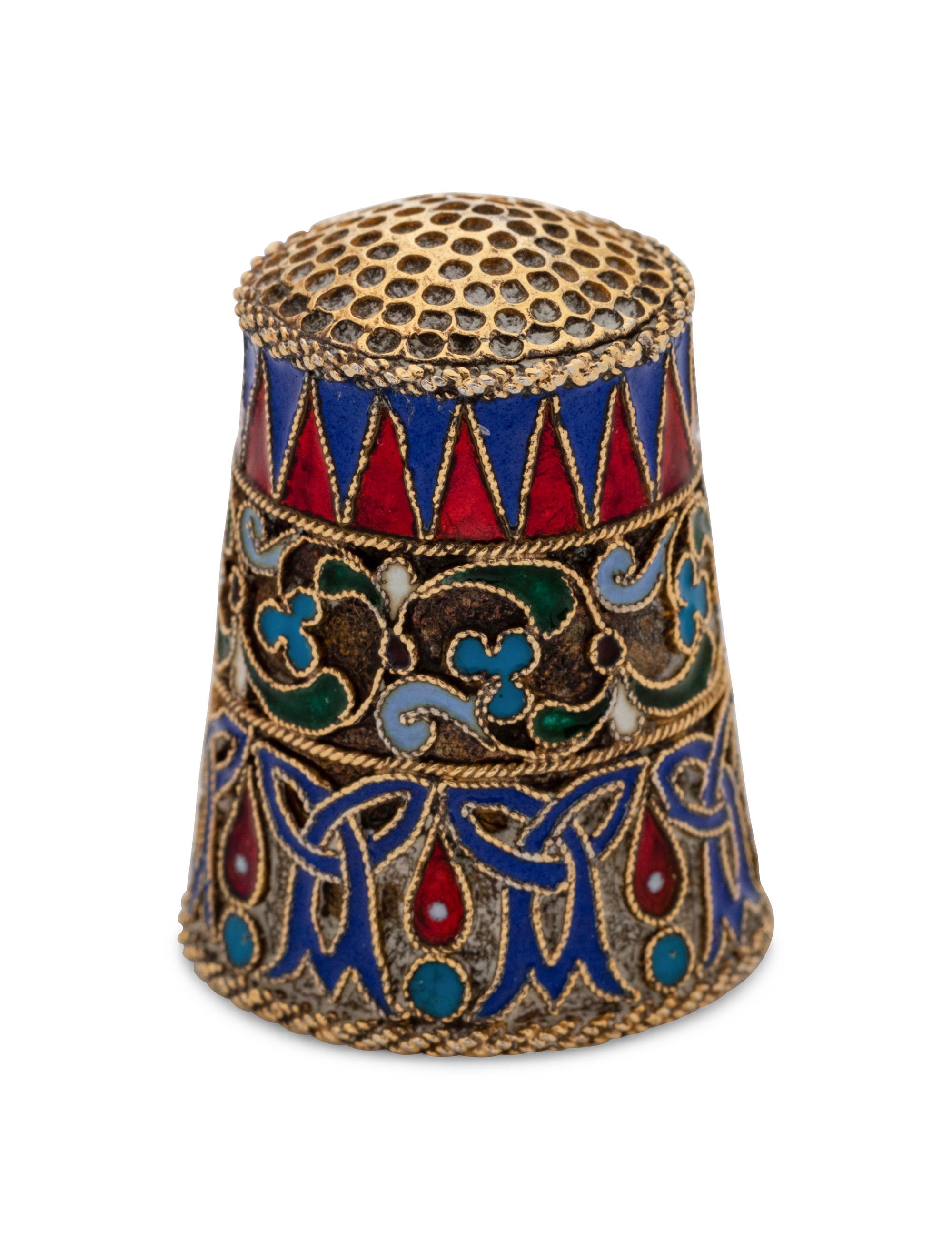 A Russian Silver-Gilt and Enamel Thimble