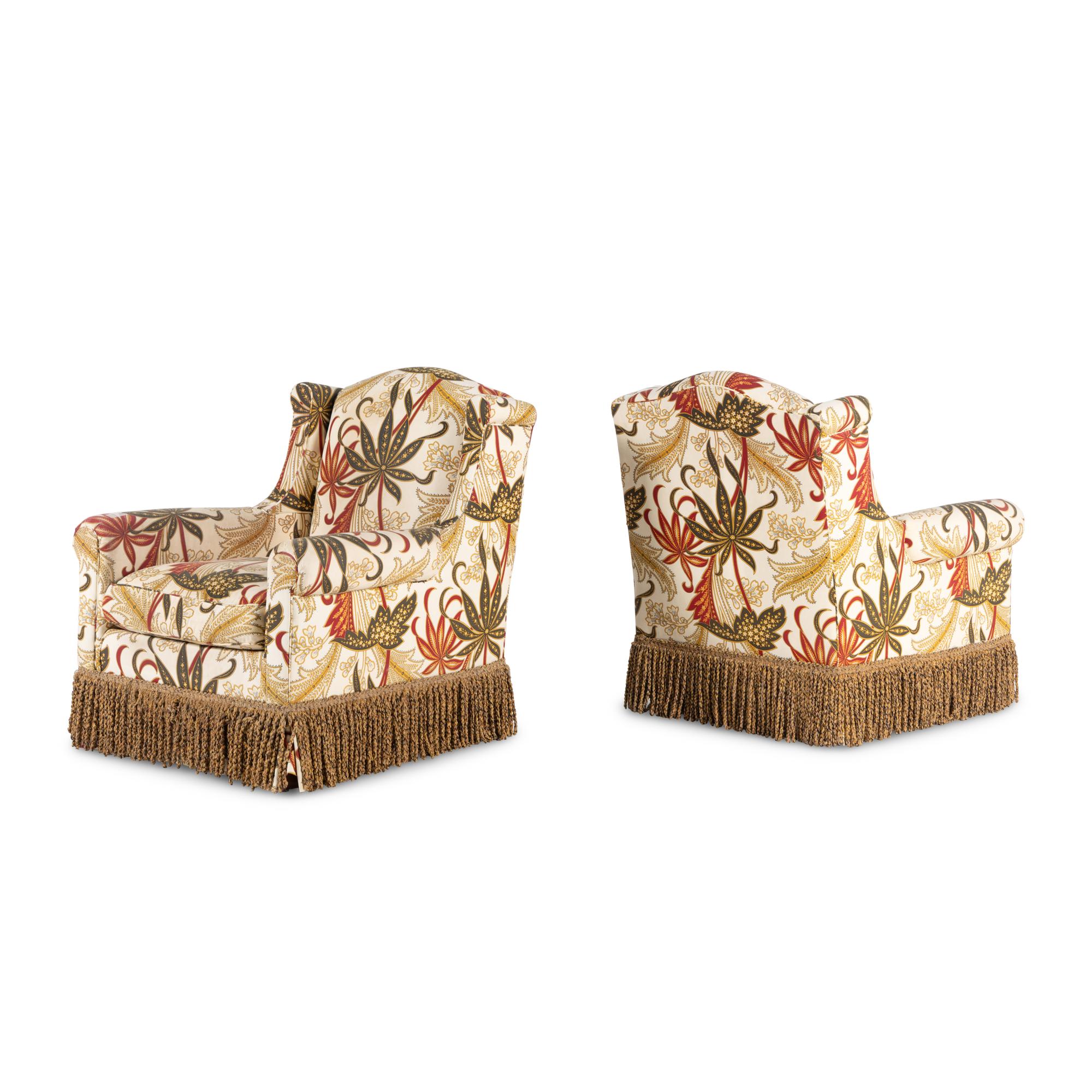 A Pair of Printed Cotton Upholstered Lounge Chairs