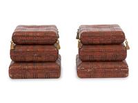 A Pair of Italian Red-Painted Carved Wood Stacked Cushion-Form Stools
