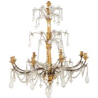 A Pair of Italian Giltwood and Cut-Glass Six-Light Chandeliers