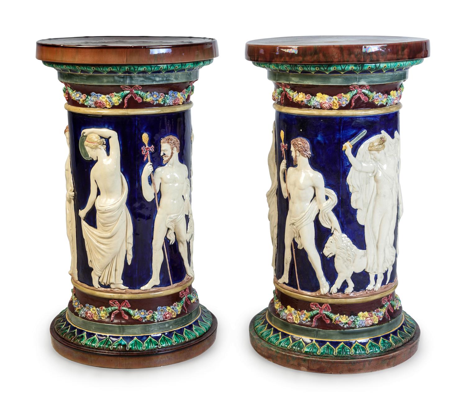 A Pair of Majolica Pedestals