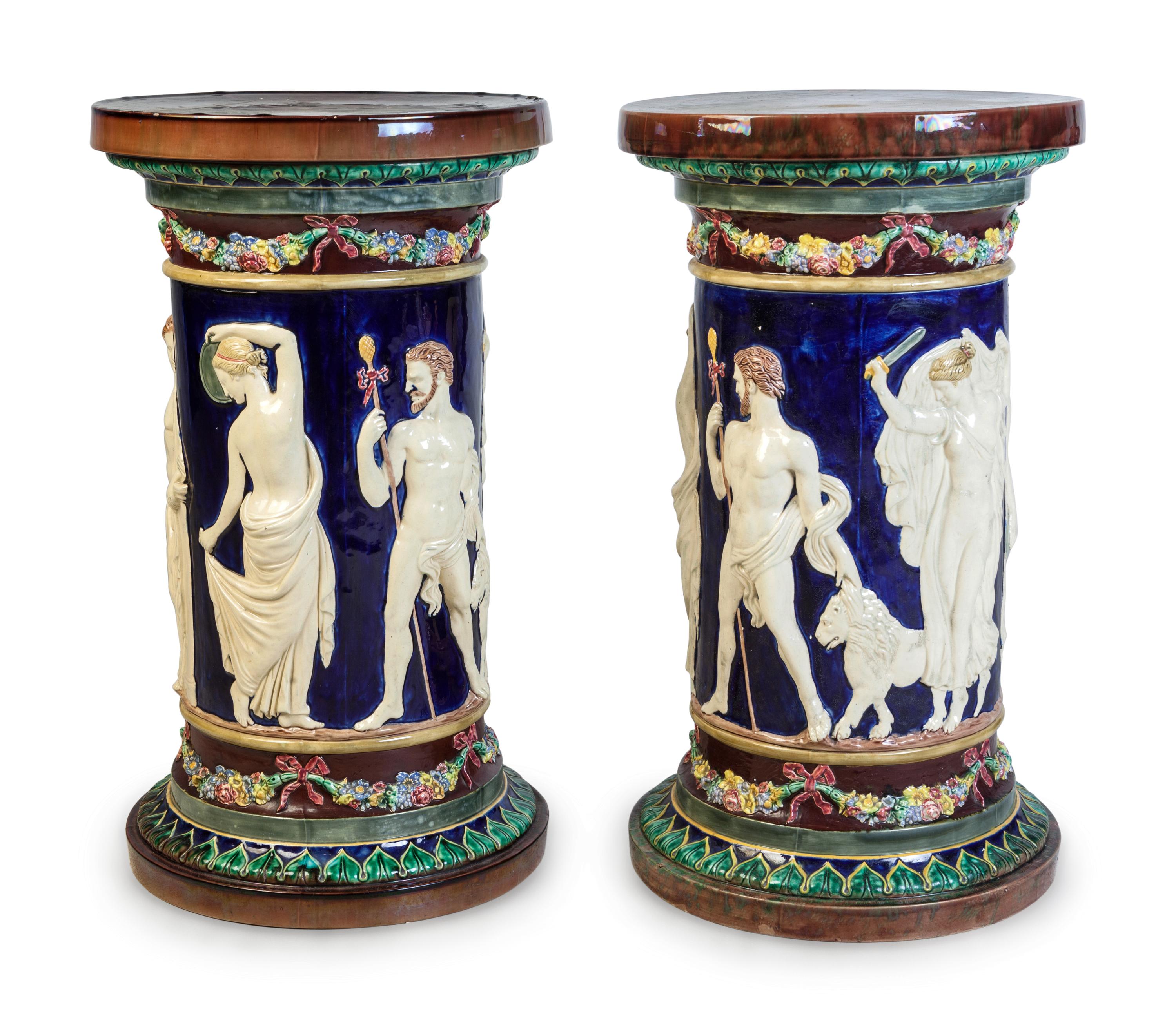 A Pair of Majolica Pedestals