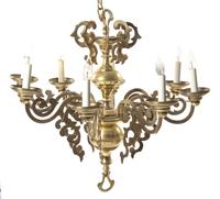 A Dutch Baroque Style Brass Eight-Light Chandelier, Height 24 x diameter 26 1/2 inches.