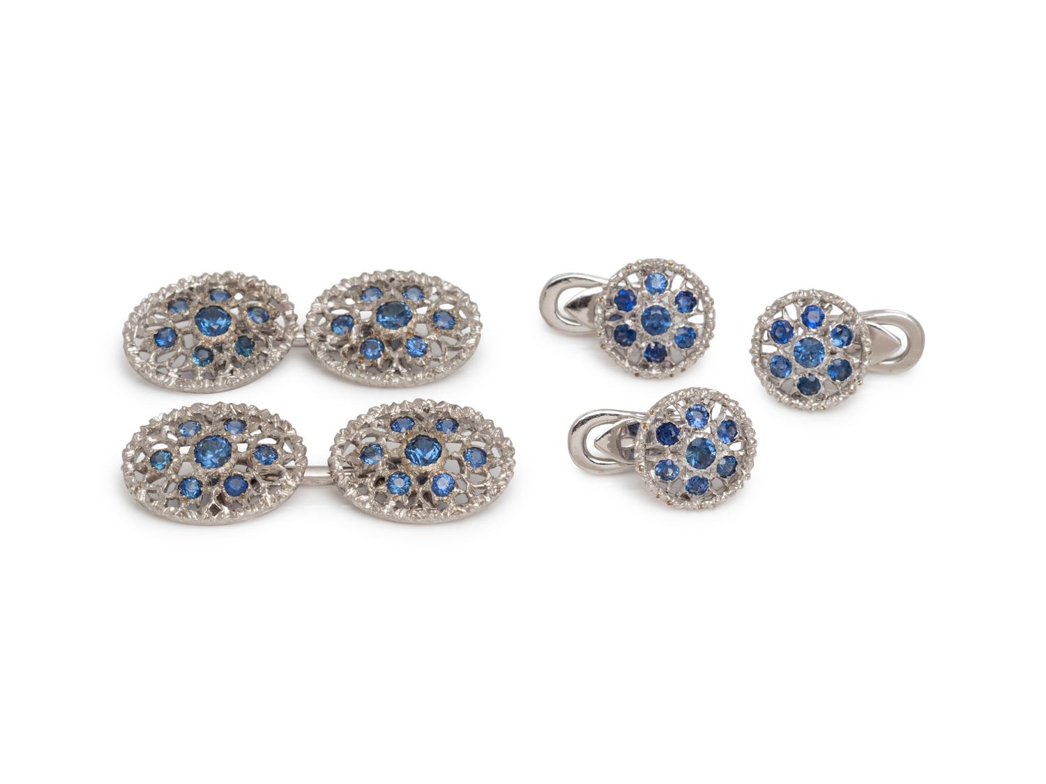BUCCELLATI, WHITE GOLD AND SAPPHIRE DRESS SET