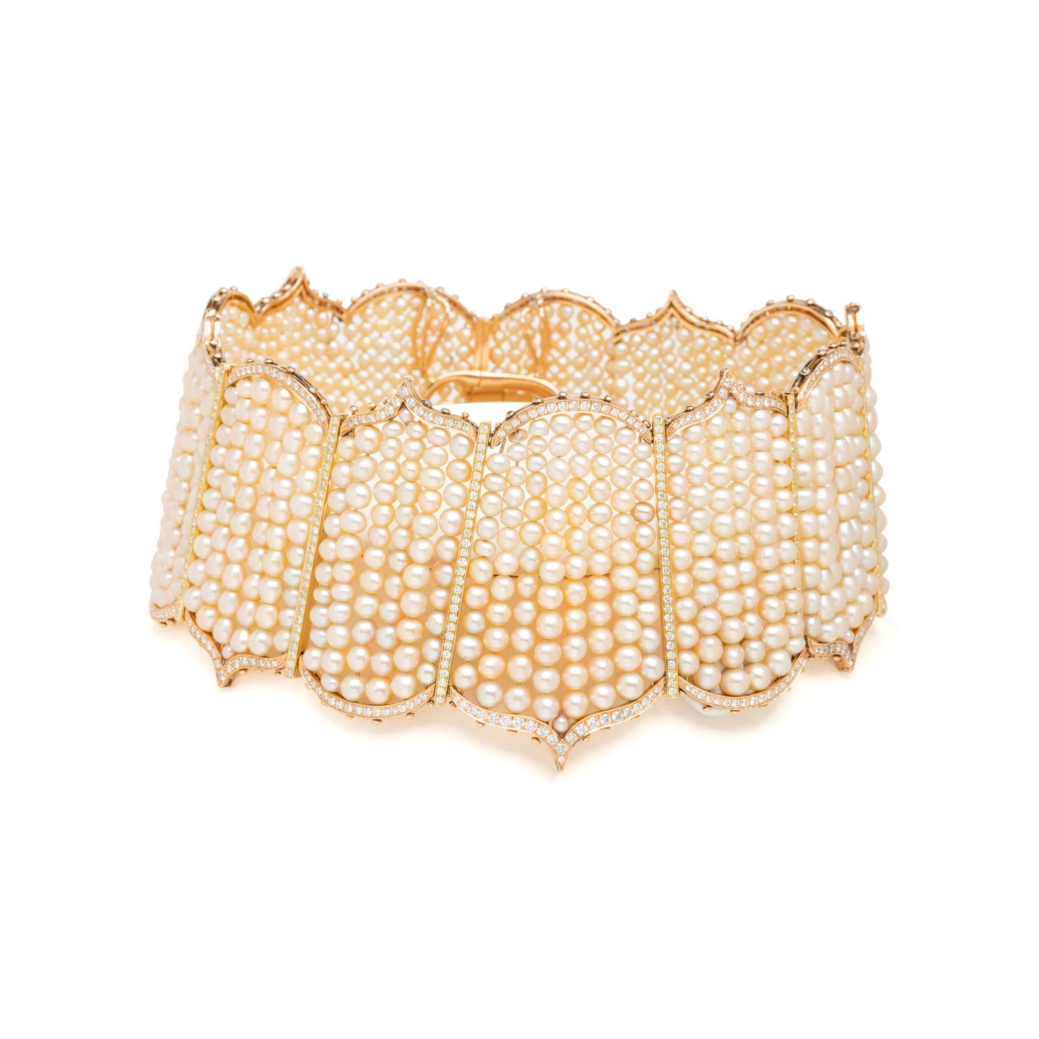LUZ CAMINO, BICOLOR GOLD, CULTURED PEARL, AND DIAMOND CHOKER NECKLACE