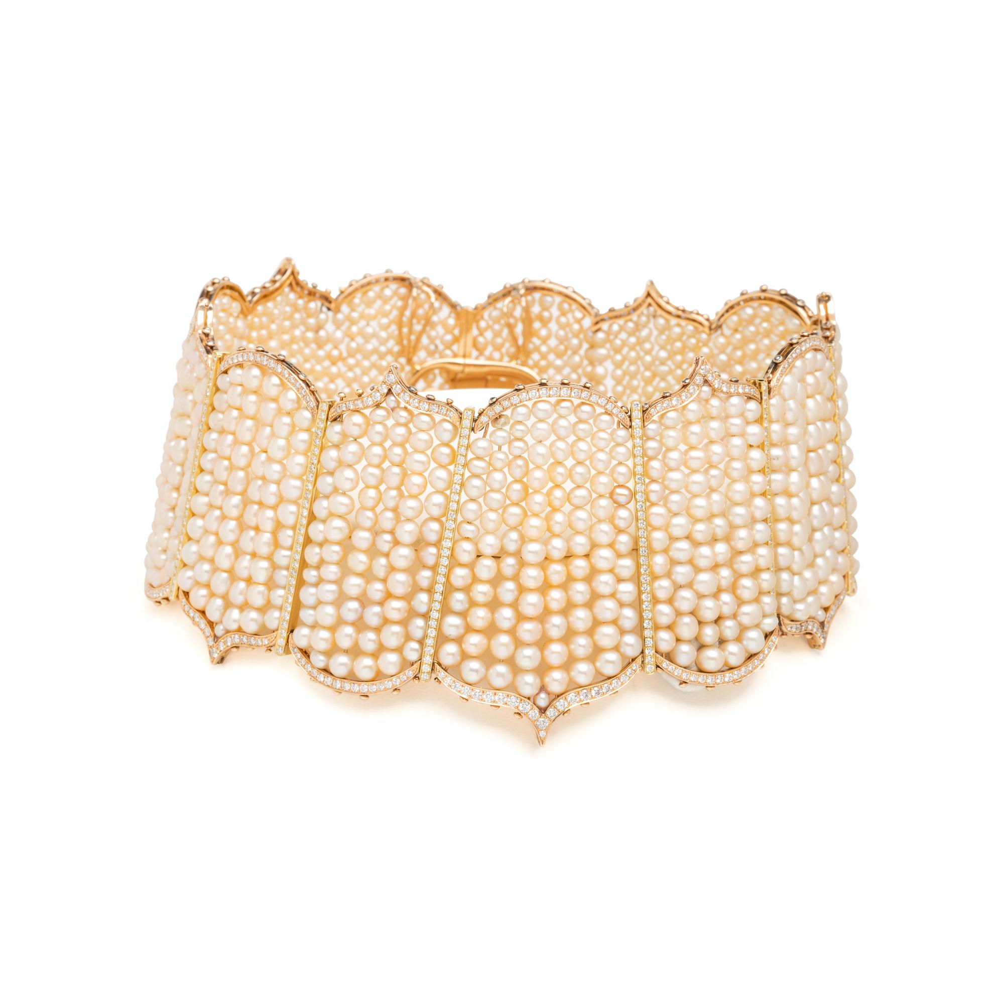 LUZ CAMINO, BICOLOR GOLD, CULTURED PEARL, AND DIAMOND CHOKER NECKLACE