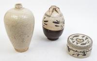 Six Cizhou Style Glazed Ceramic Vessels Height of tallest 18 1/2 inches.