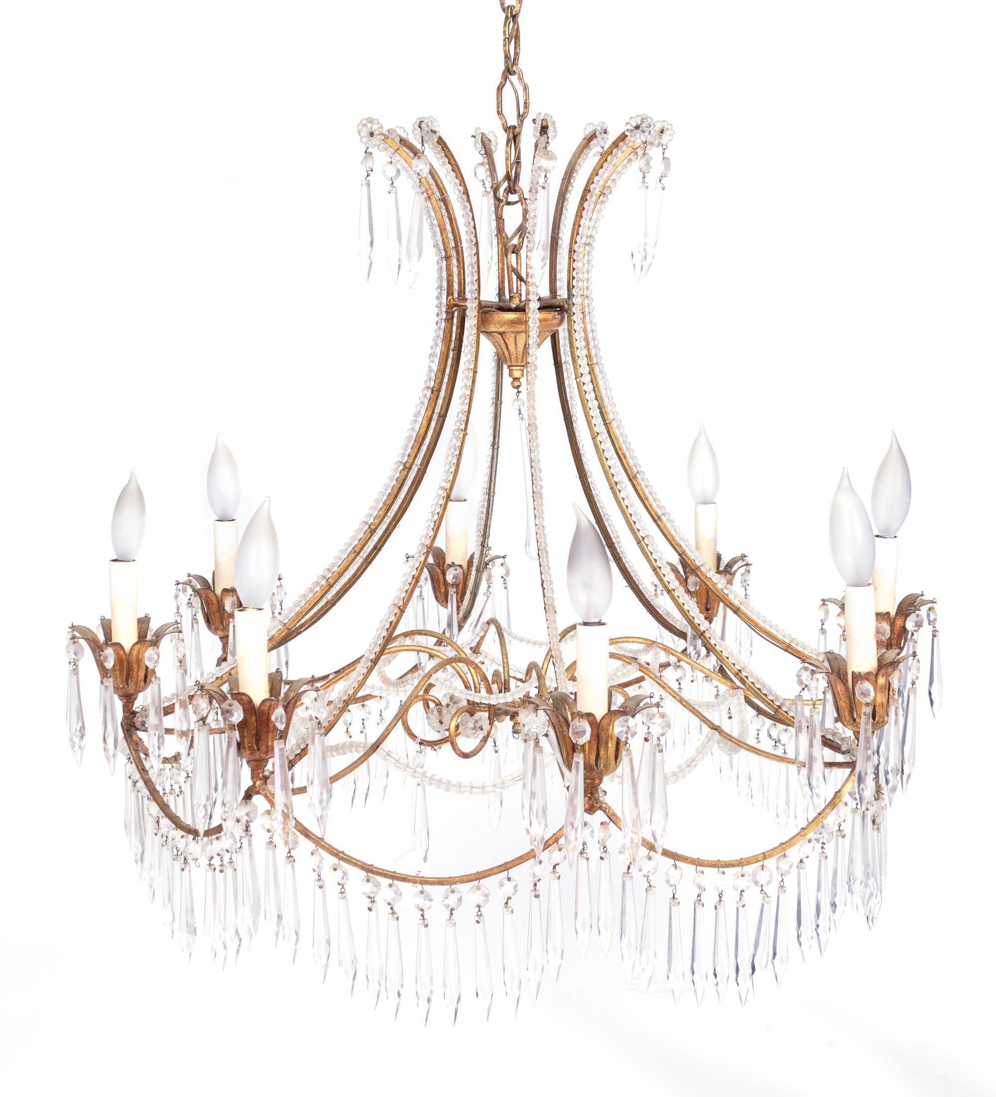 A Regency Style Gilt Metal and Crystal Eight-Light Chandelier — 20TH CENTURY