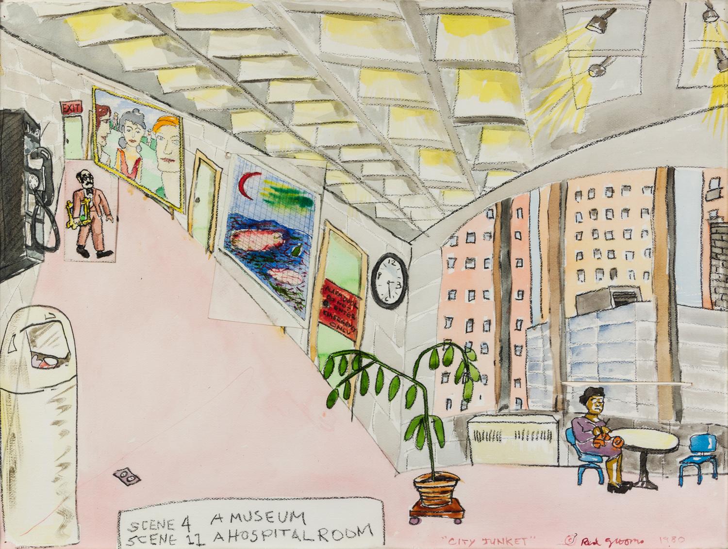 Red Grooms, (American, b.1937), Museum Hallway "City Junket", 1980