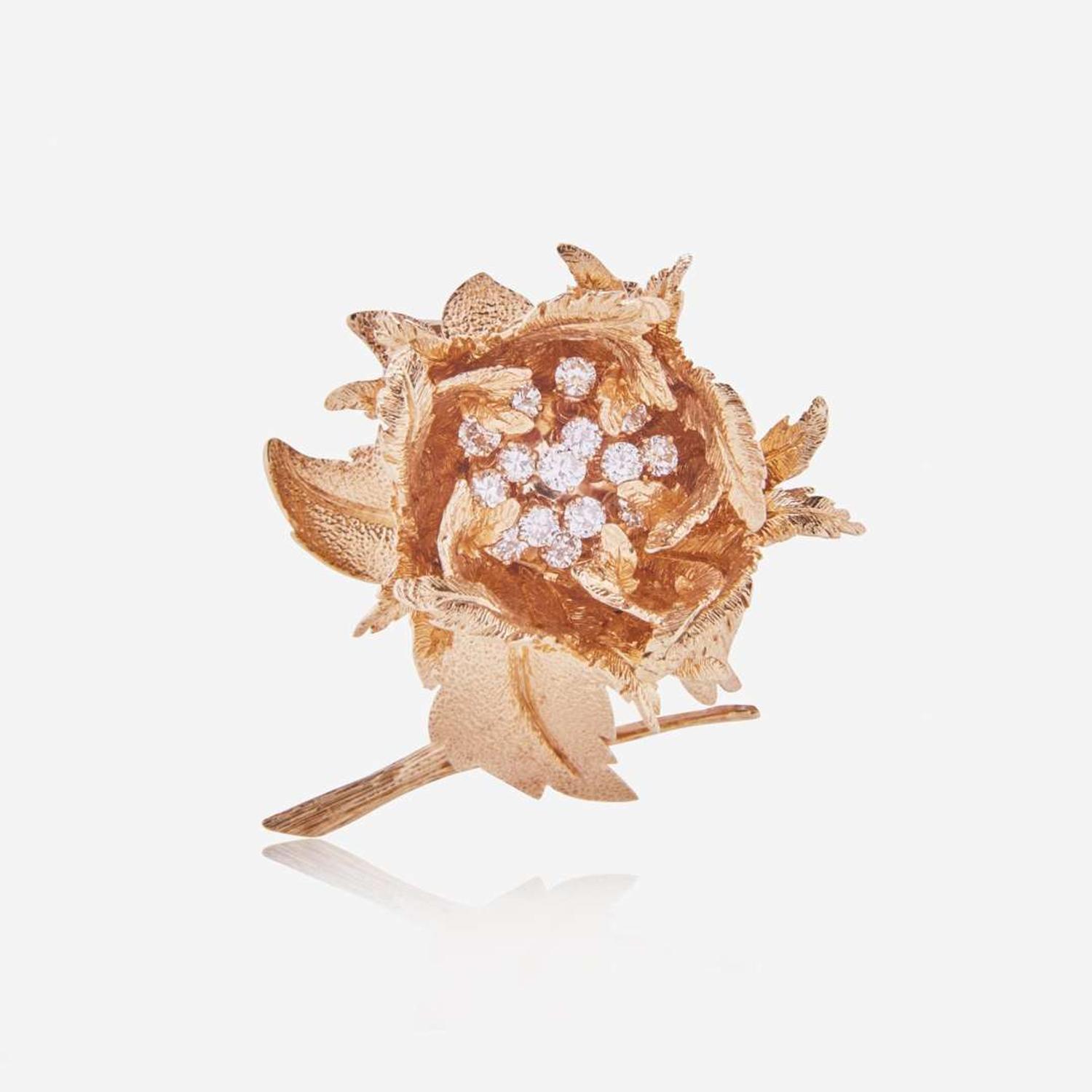 A Robert Altman 14K Yellow Gold and Diamond Brooch