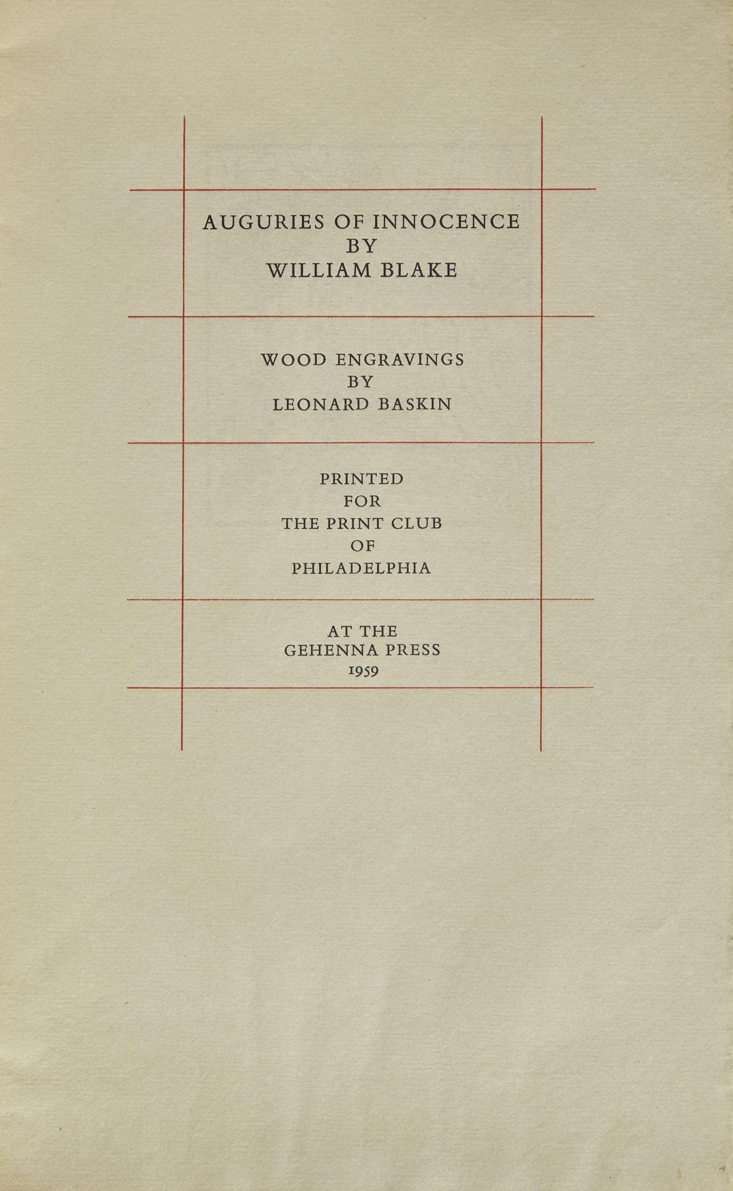 [Baskin, Leonard] Blake, William. Auguries of Innocence