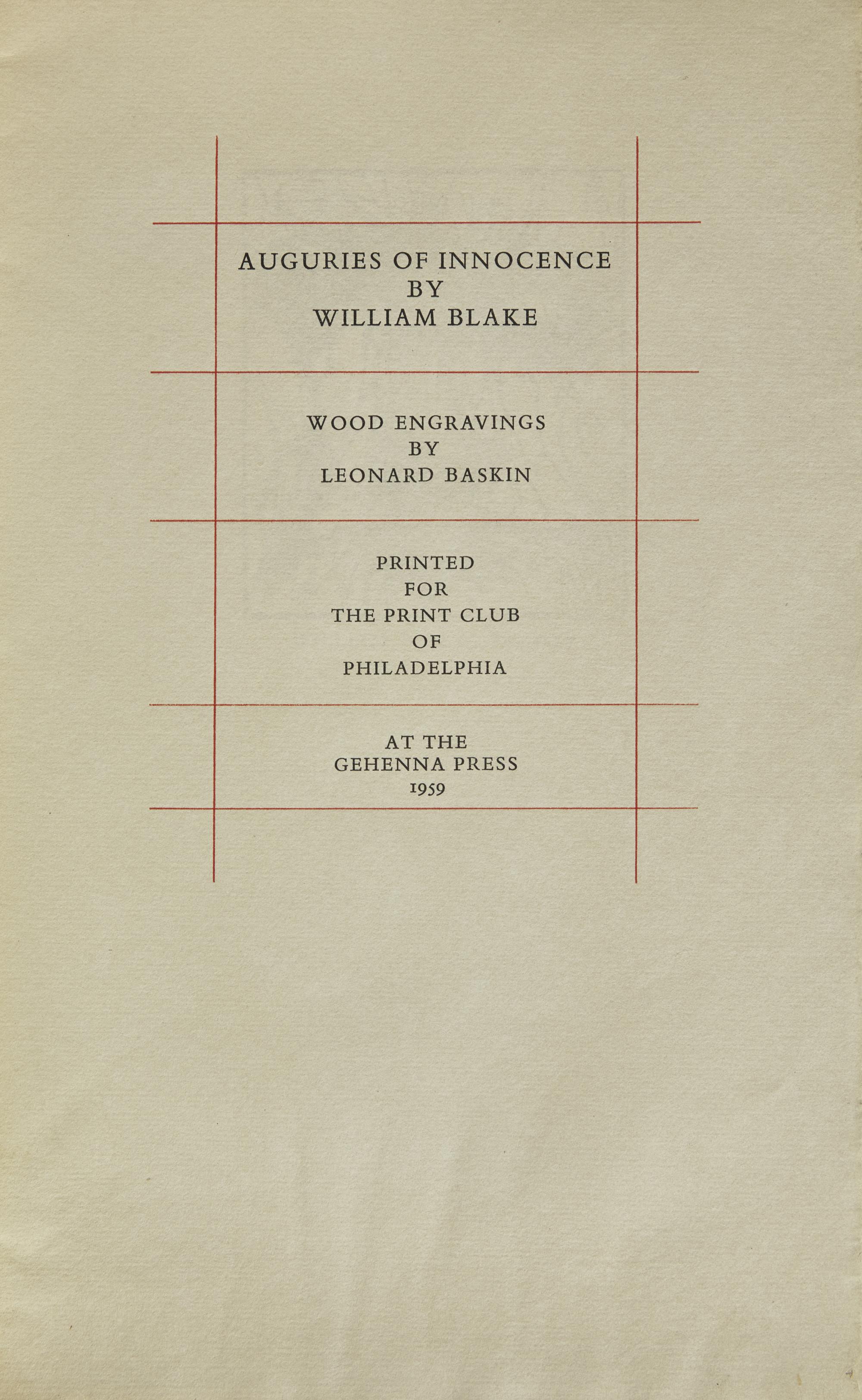 [Baskin, Leonard] Blake, William. Auguries of Innocence