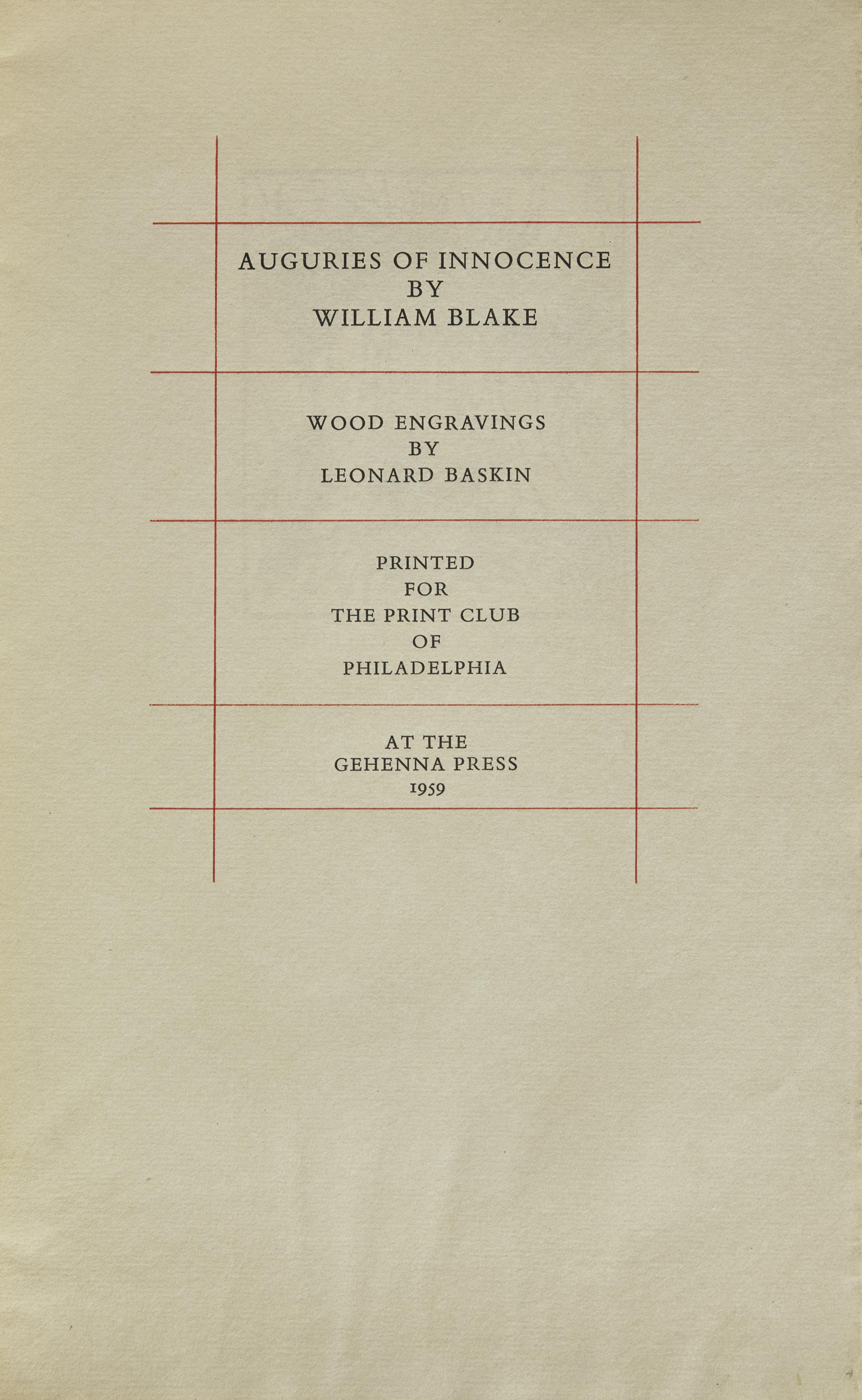 [Baskin, Leonard] Blake, William. Auguries of Innocence