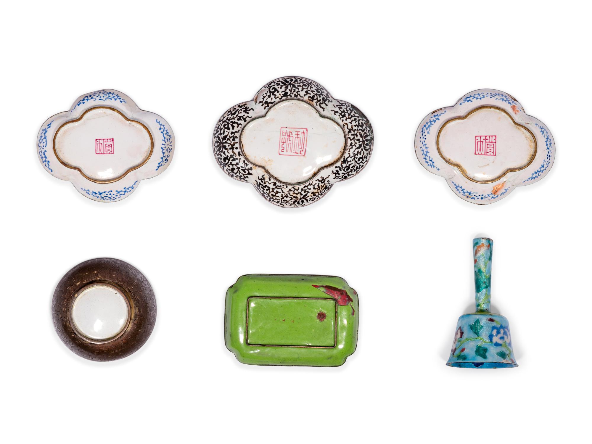 Six Chinese Canton Enamel on Copper Wares