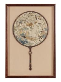 A Pair of Embroidered Silk Circular Fans