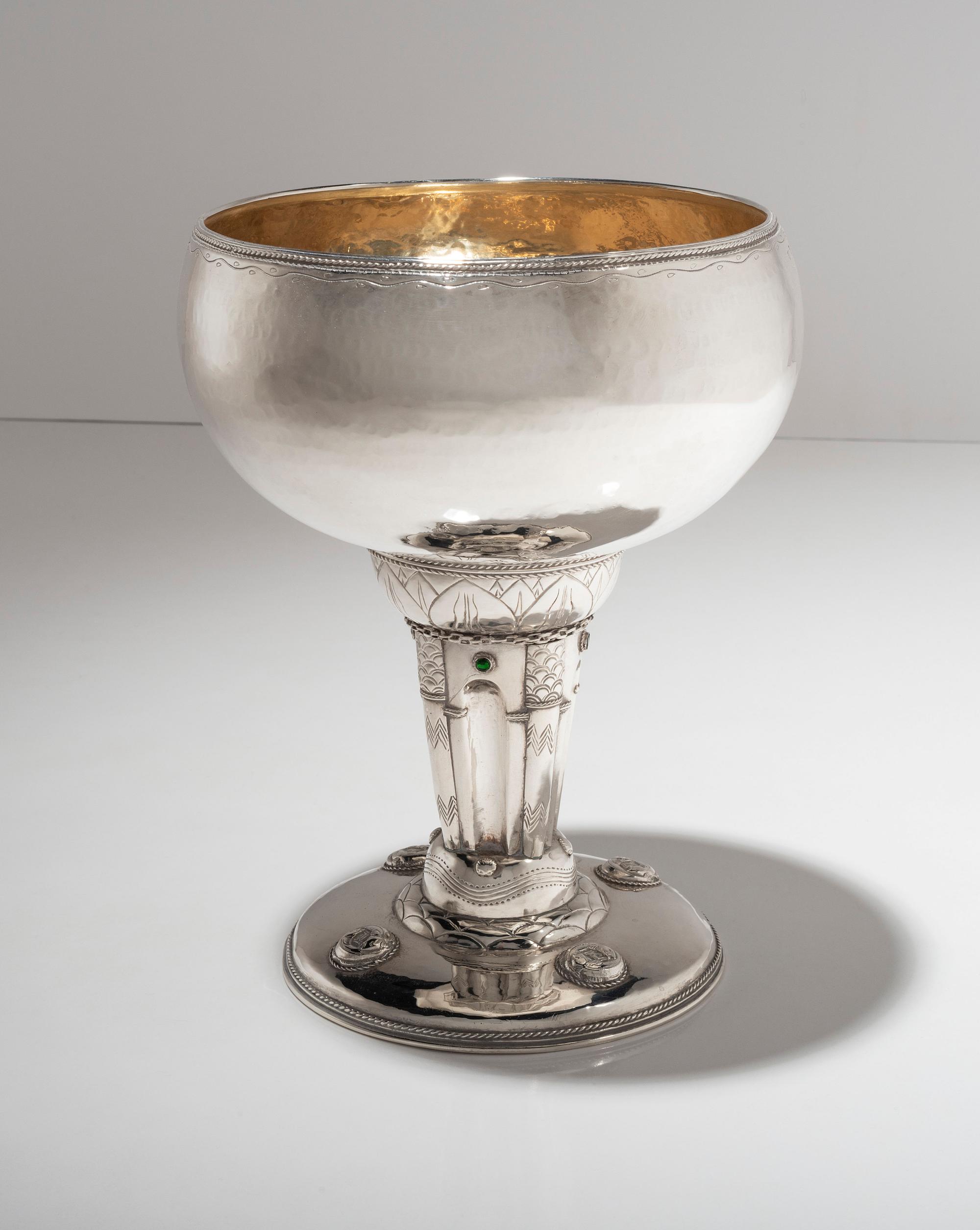 Arts and Crafts Silver and Jewel Mounted Chalice, 1931