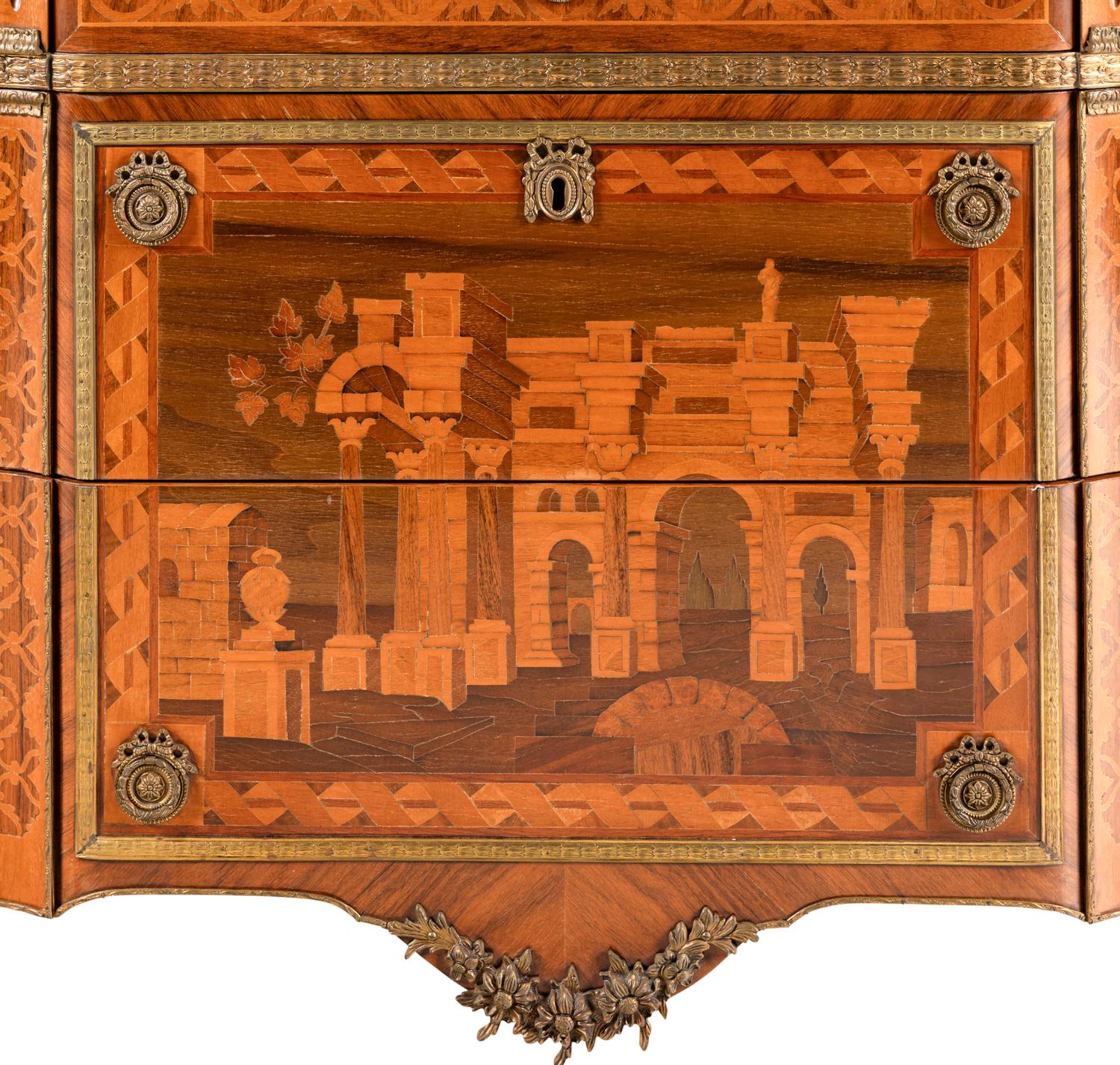 An Italian Marquetry Marble-Top Commode