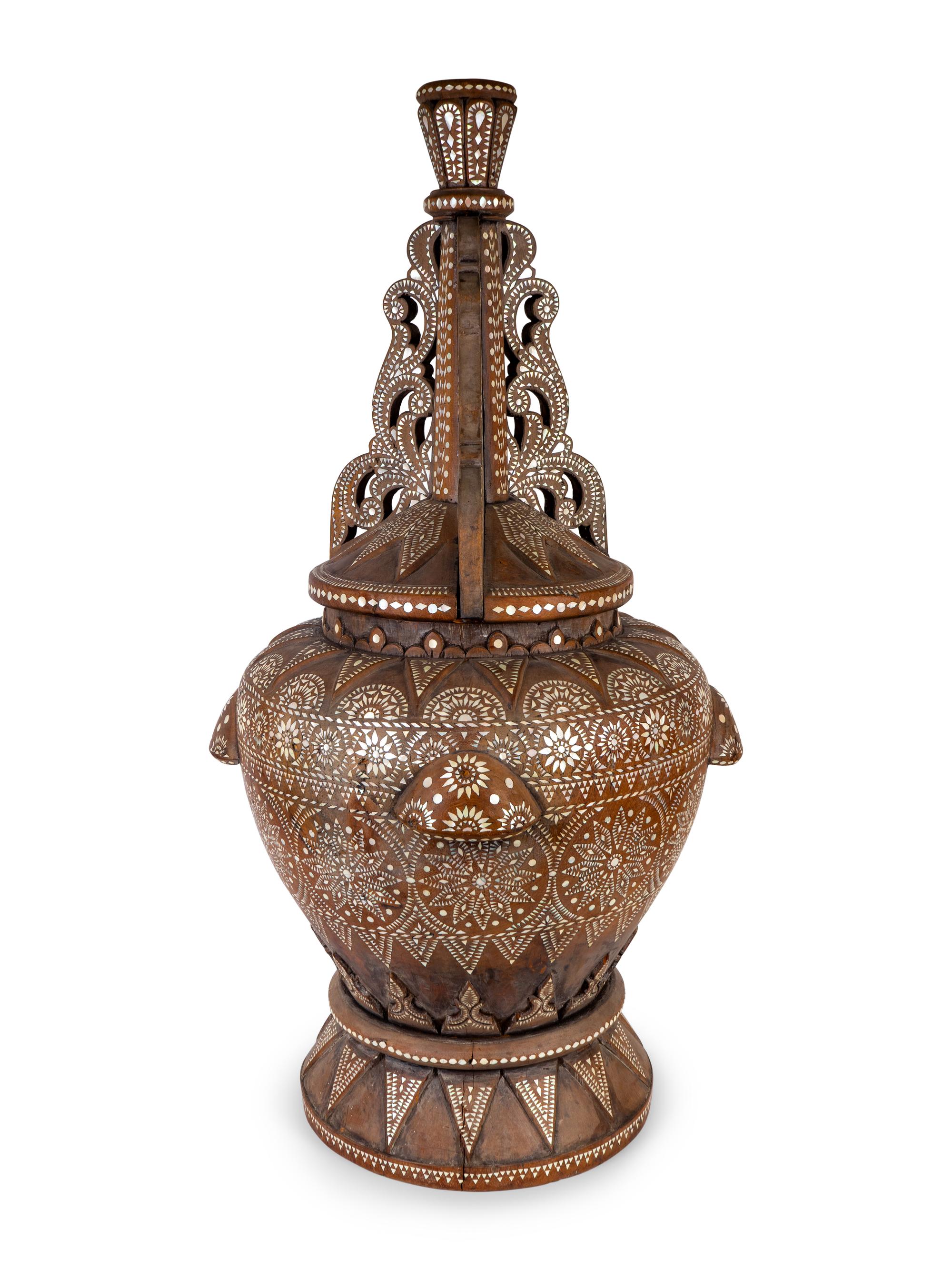 A Monumental Near Eastern Mother-of-Pearl-Inlaid Covered Jar