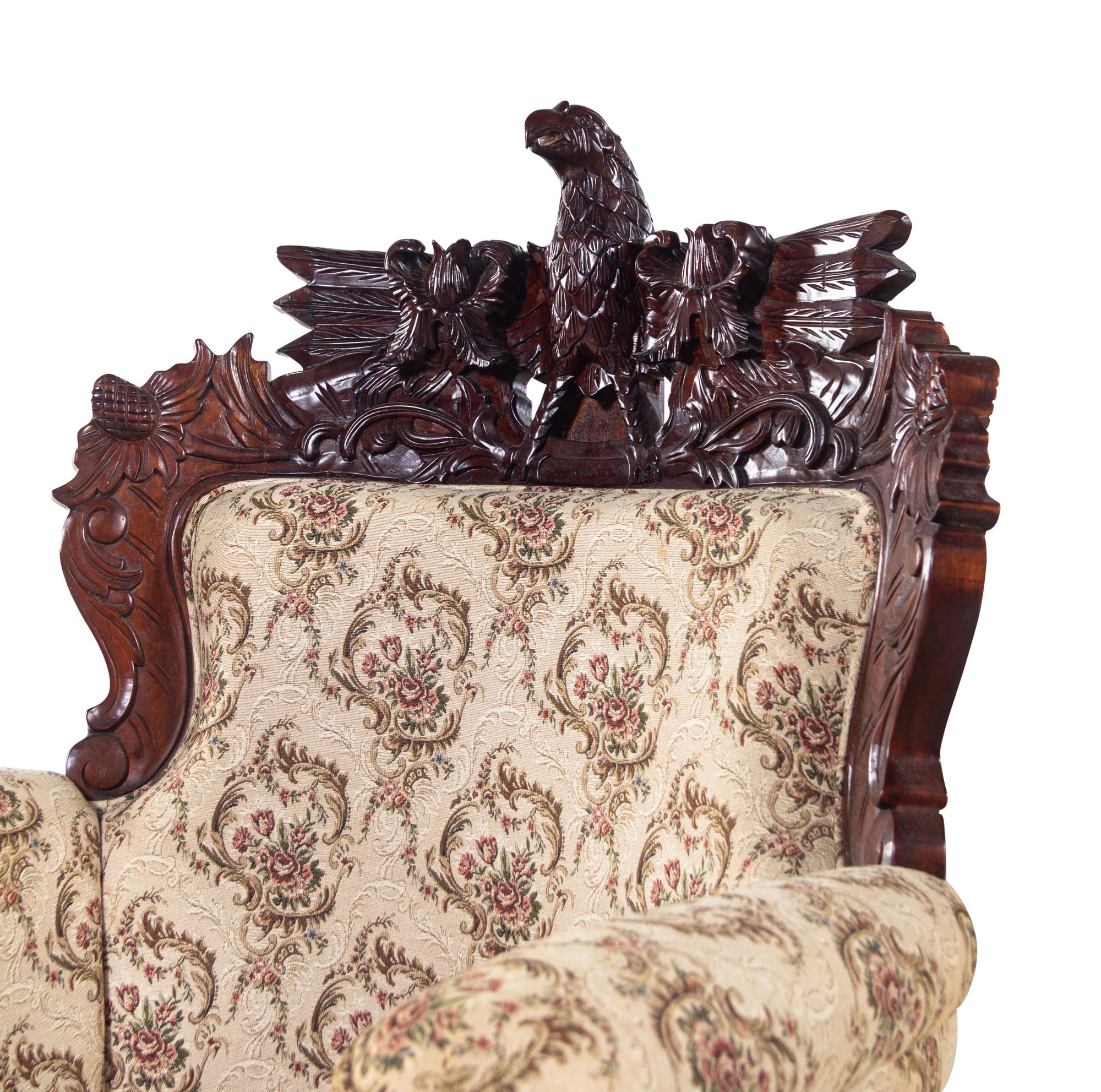 A Pair of Anglo-Colonial Style Carved Mahogany Armchairs