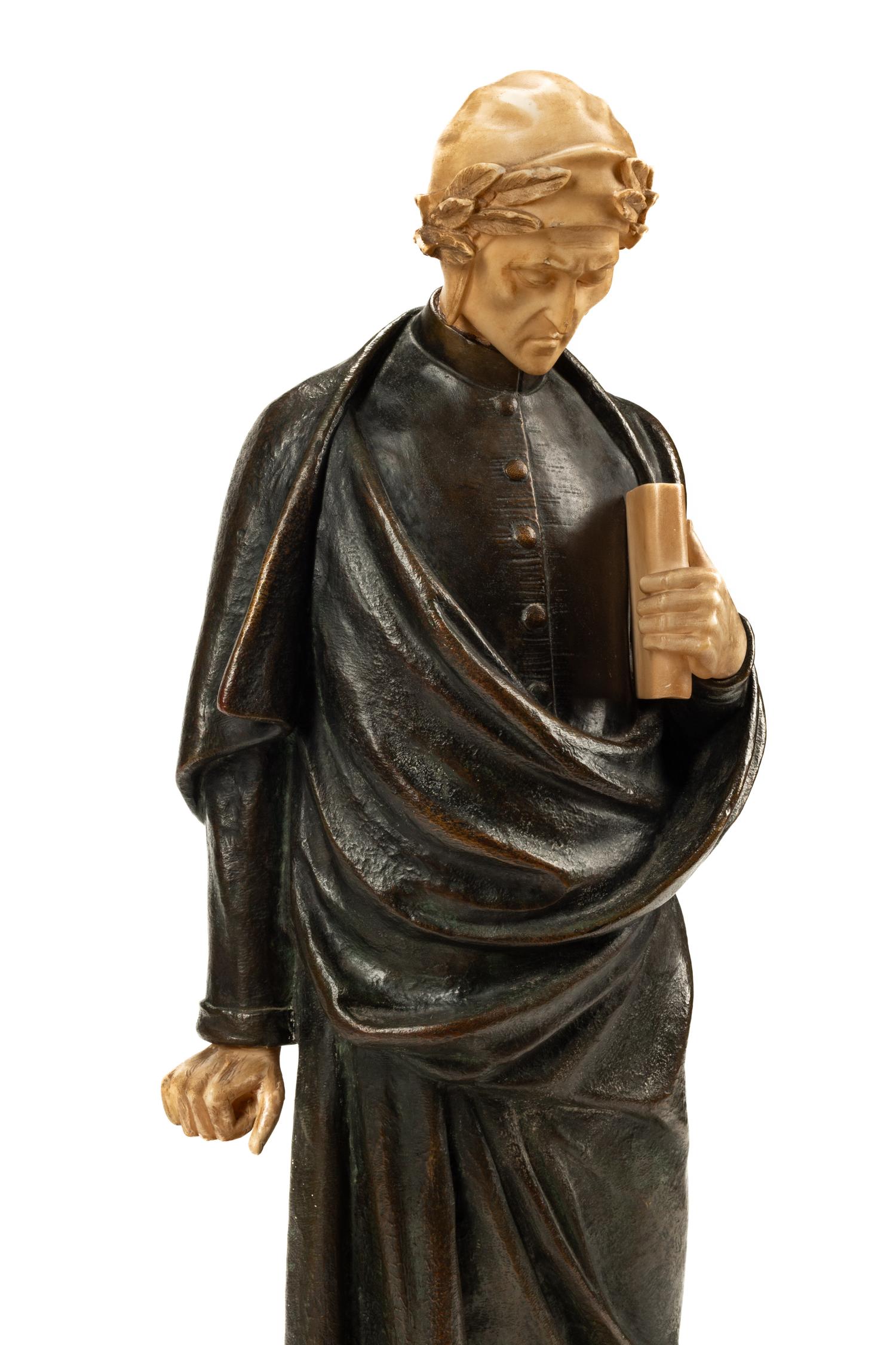 A Continental Bronze and Alabaster Figure of Dante Alighieri