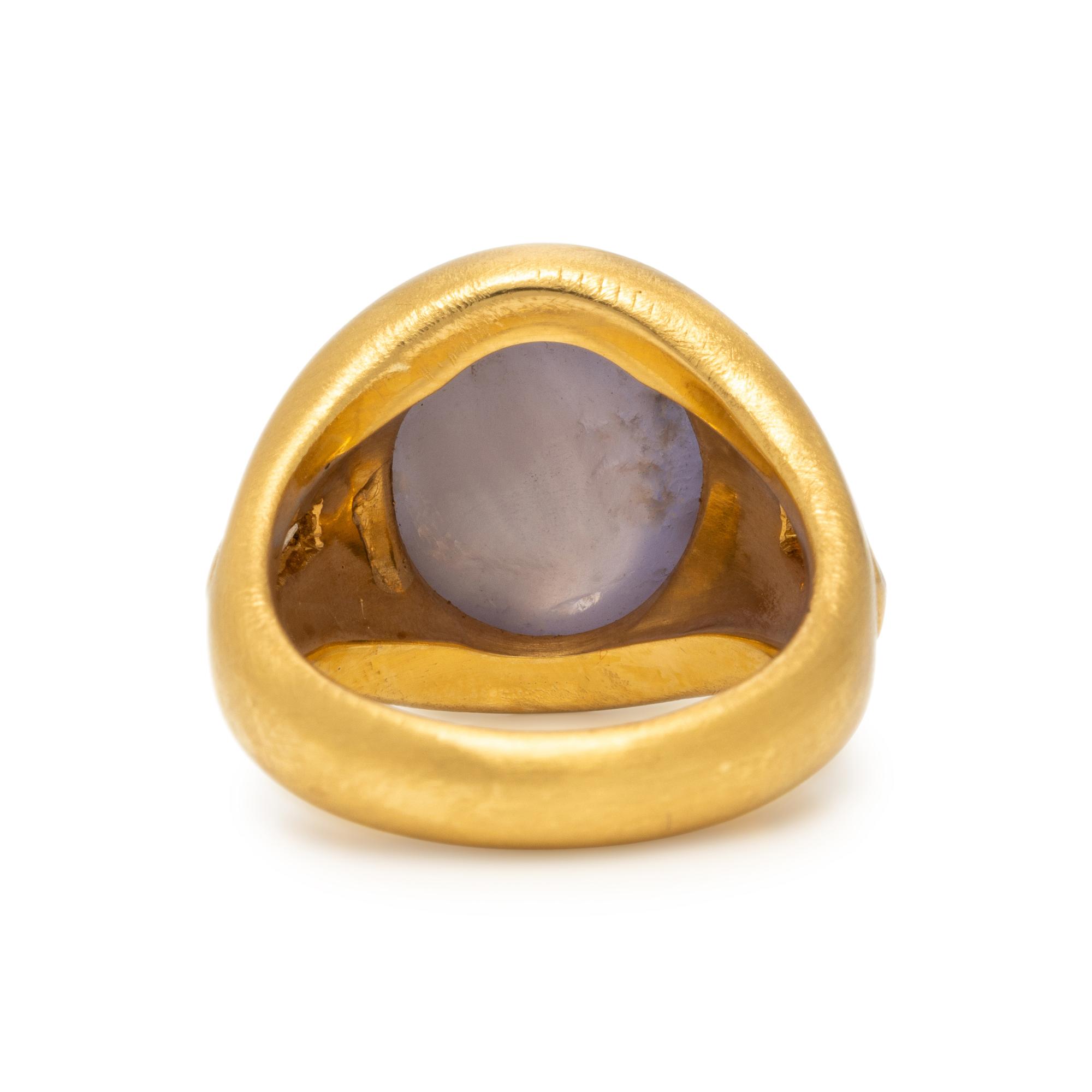 Star Sapphire, Diamond, and Yellow Gold Ring