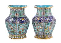 A Pair of Cloisonne Enamel Faceted Vases LIKELY EARLY 20TH CENTURY Height 10 1/4 inches. — LIKELY EARLY 20TH CENTURY