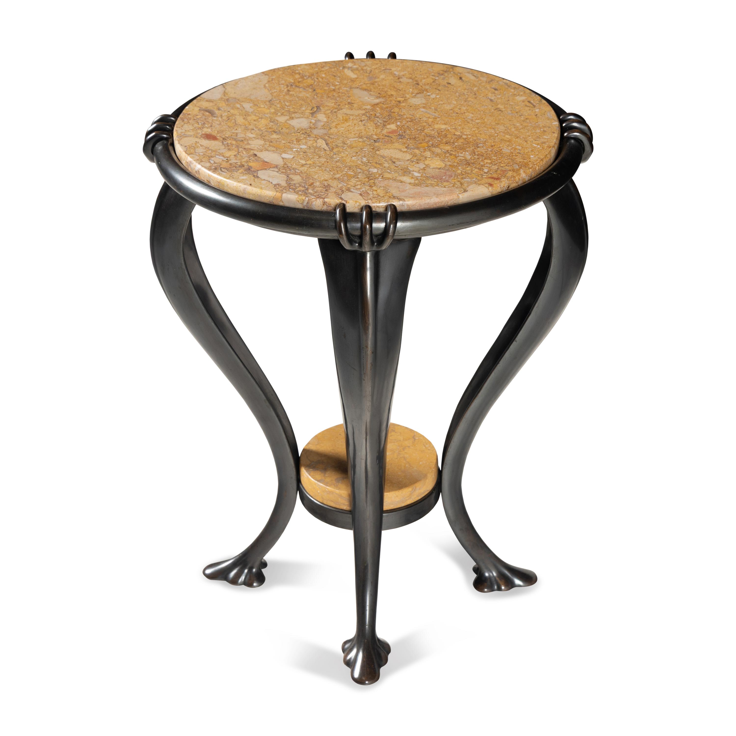A Contemporary Bronze and Marble Side Table