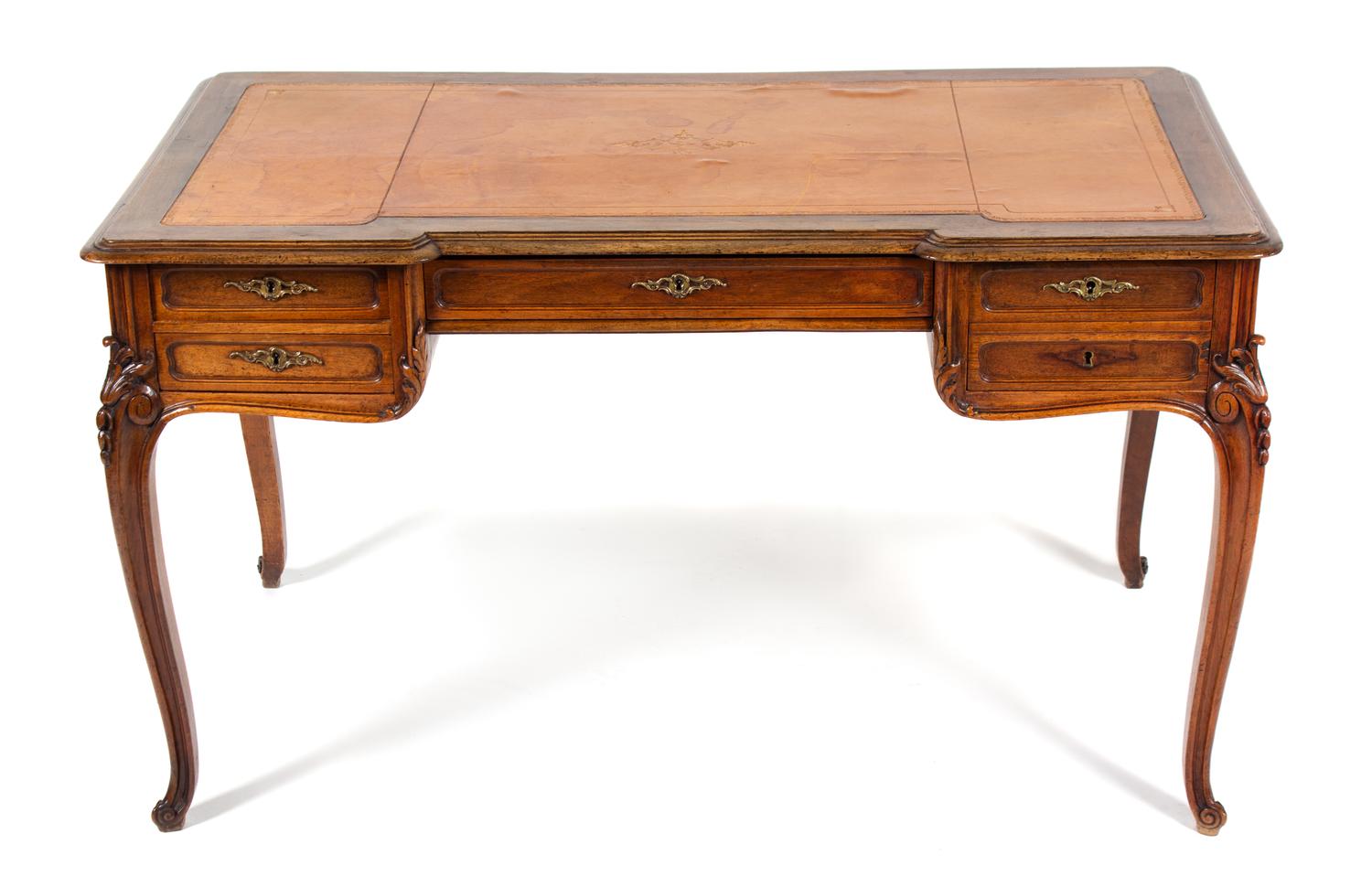 A Louis XV Style Walnut Bureau Plat