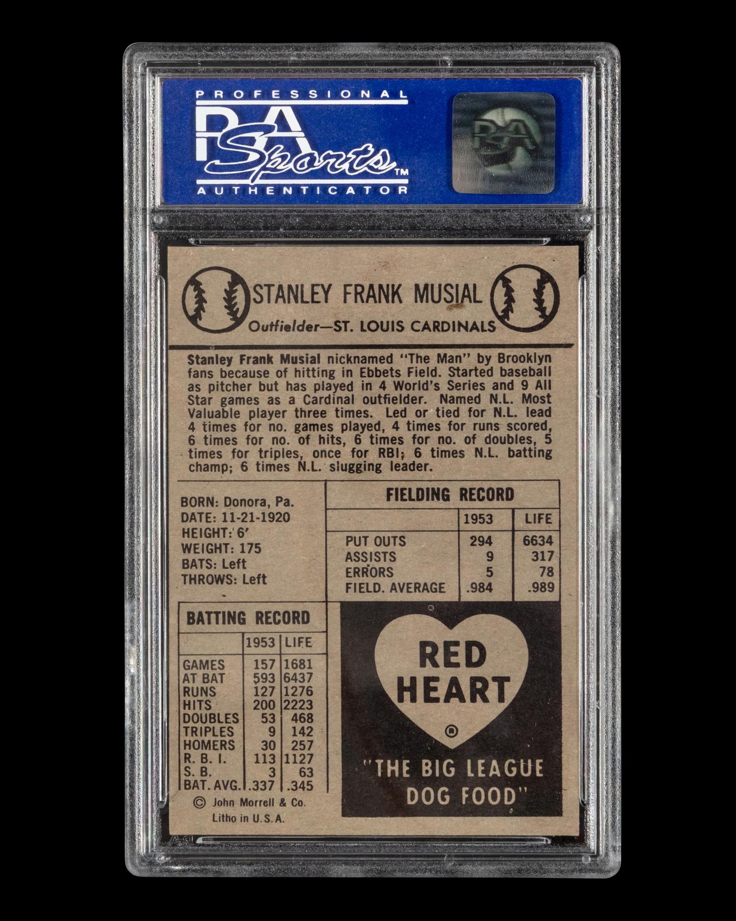 A 1954 Red Heart Stan Musial Baseball Card No. 23 (PSA 8 NM-MT)