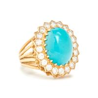 YELLOW GOLD, TREATED TURQUOISE AND DIAMOND RING
