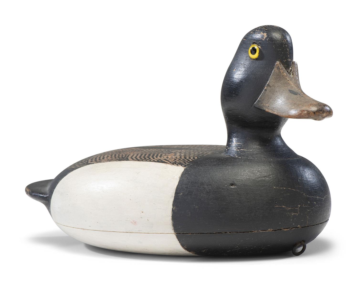 A Carved and Painted Wood Bluebill Drake Decoy, Attributed to Fred Allen (American, 1838-1912)