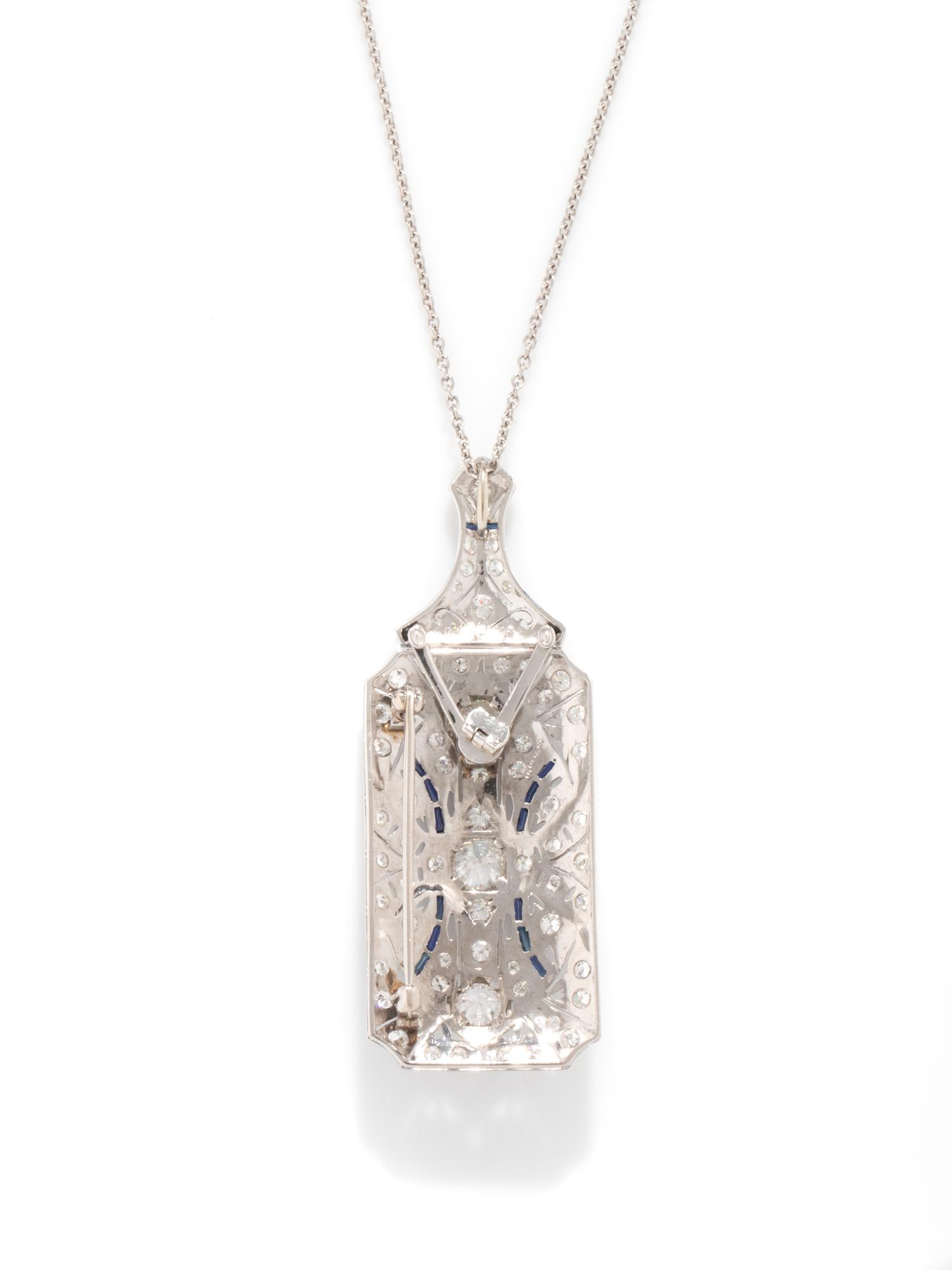 ART DECO, DIAMOND AND SYNTHETIC SAPPHIRE PENDANT BROOCH